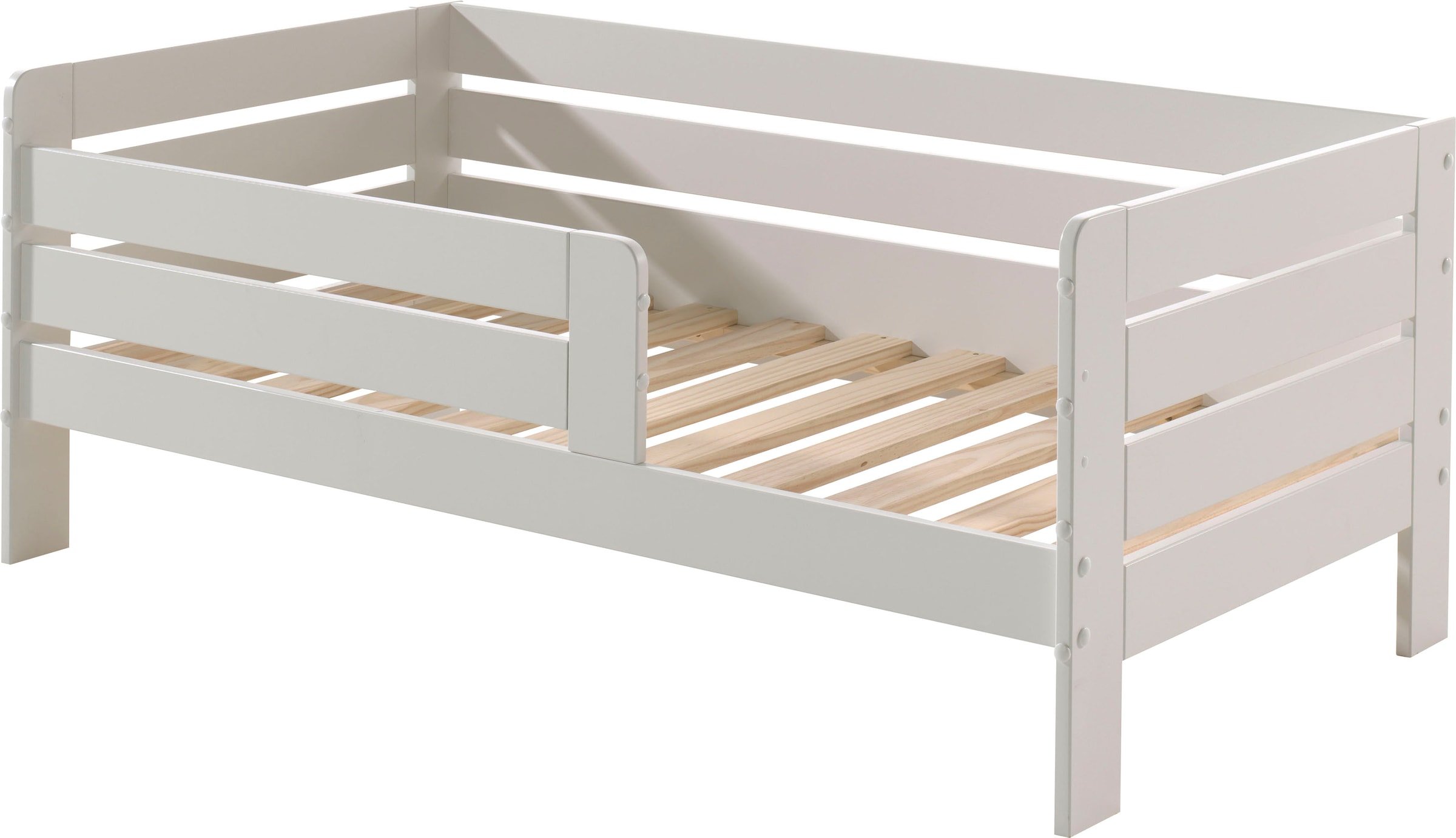 Vipack Kinderbett »Junior, Kiefermassiv mit umlaufendem Absturzschutz und Rolllattenrost« B/H/T ca. 143,6x56x70cm, mit niedrigem Betteinstieg,  wahlweise in 2 Farben, mit oder ohne Schublade