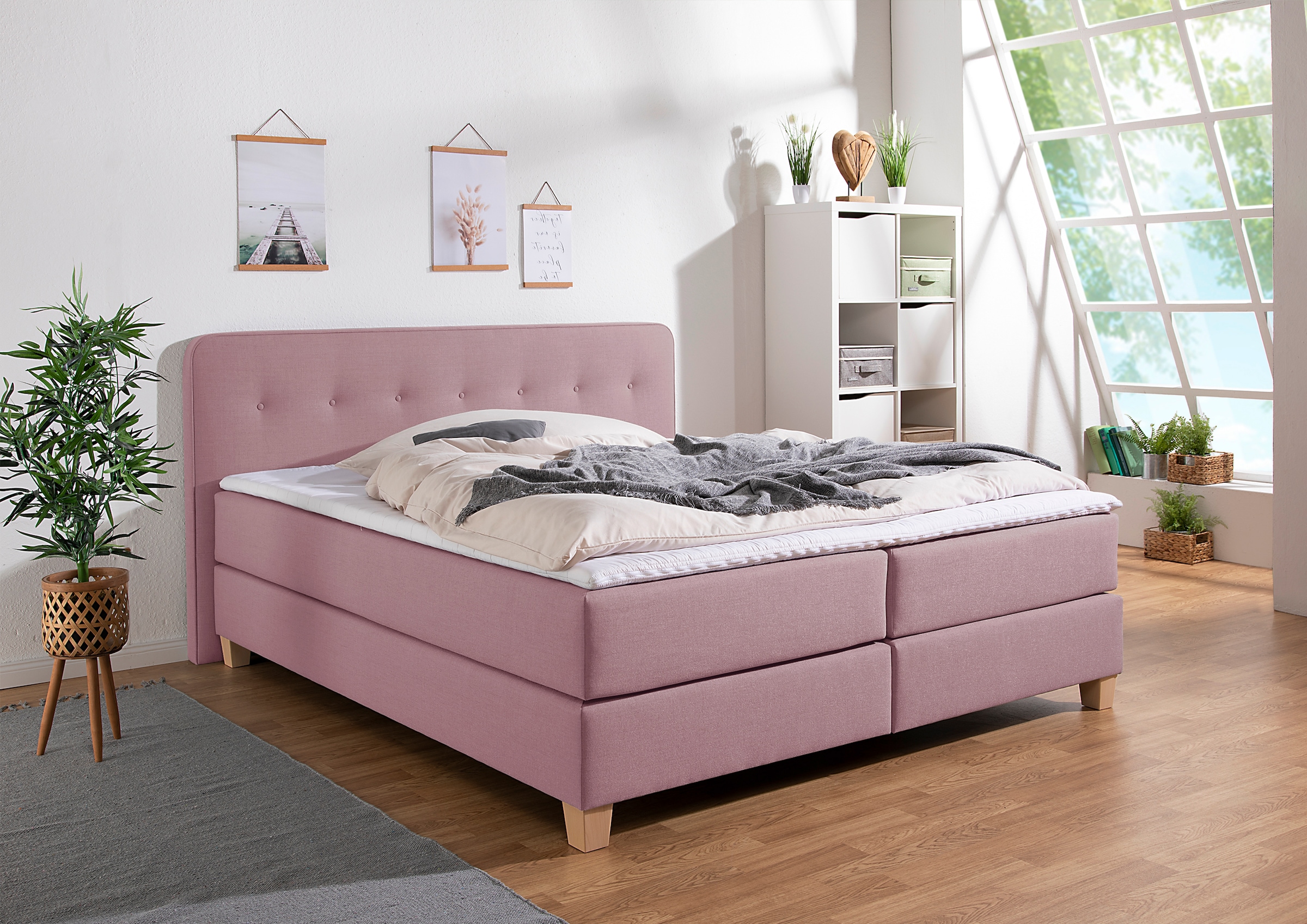 Home affaire Boxspringbett »Fargo«, inkl. Topper, in 3 Matratzenarten, in Samt- oder Strukturstoff
