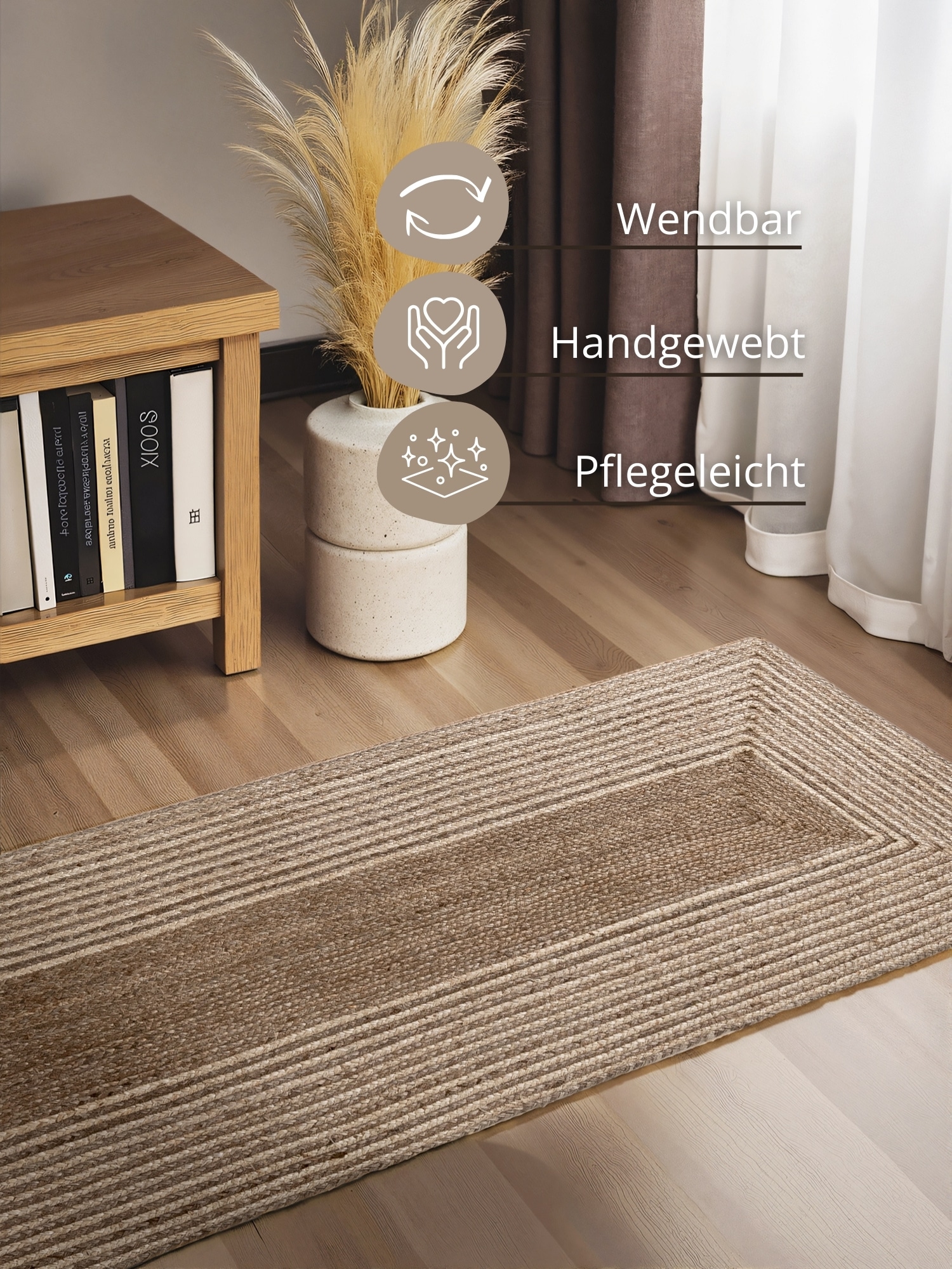 HANSE Home Teppich »Juno Line  Juteteppich« rechteckig 9 mm Höhe Jute, Shape, Handgemacht, Wohnzimmerteppich, Naturteppich, Wohnzimmer