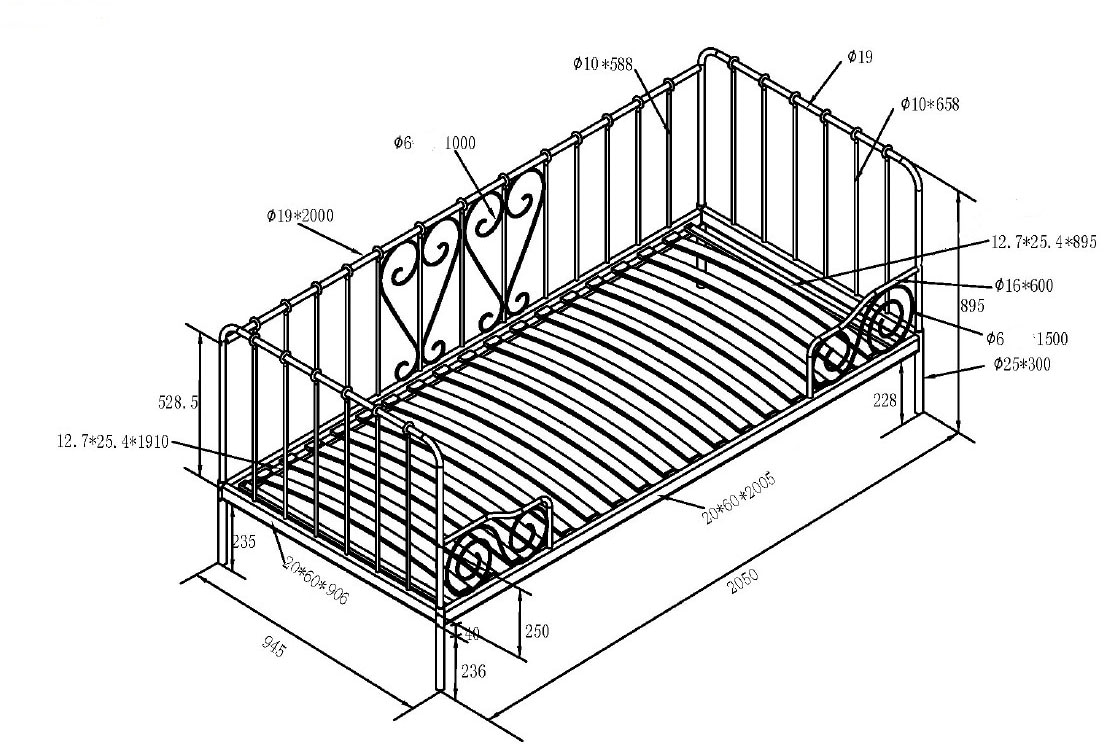 Vipack Jugendbett »Alice, Bettgestell Metall, pulverbeschichtet, in nostalgischem Design«, (B/H/T ca. 205x89,5x94,5cm, zwei Farben zur Auswahl), Metallbett inkl. Lattenrost, stabil und standfest