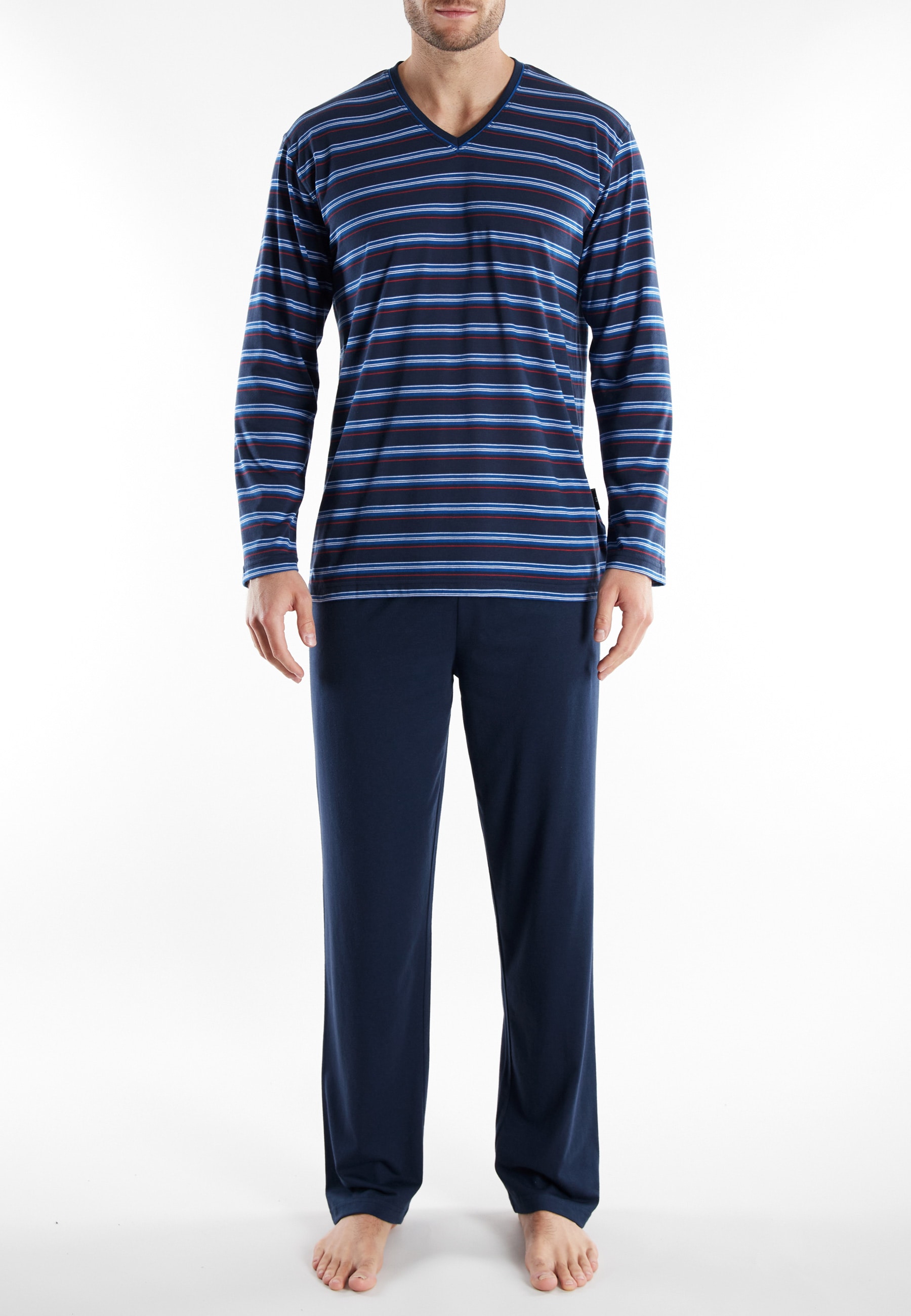 GÖTZBURG Pyjama »Midtown« gestreift, V-Ausschnitt, lang, Baumwollmix