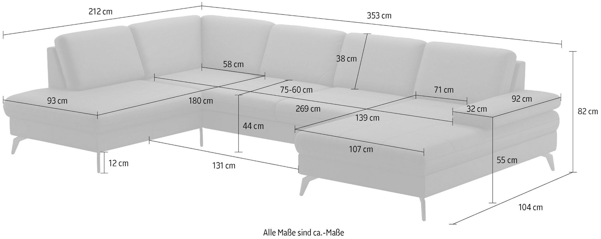 sit&more Wohnlandschaft »Morris U-Form, inkl. Sitztiefenverstellung«, wahlweise mit Armteilverstellung, Bettfunktion & Bettkasten