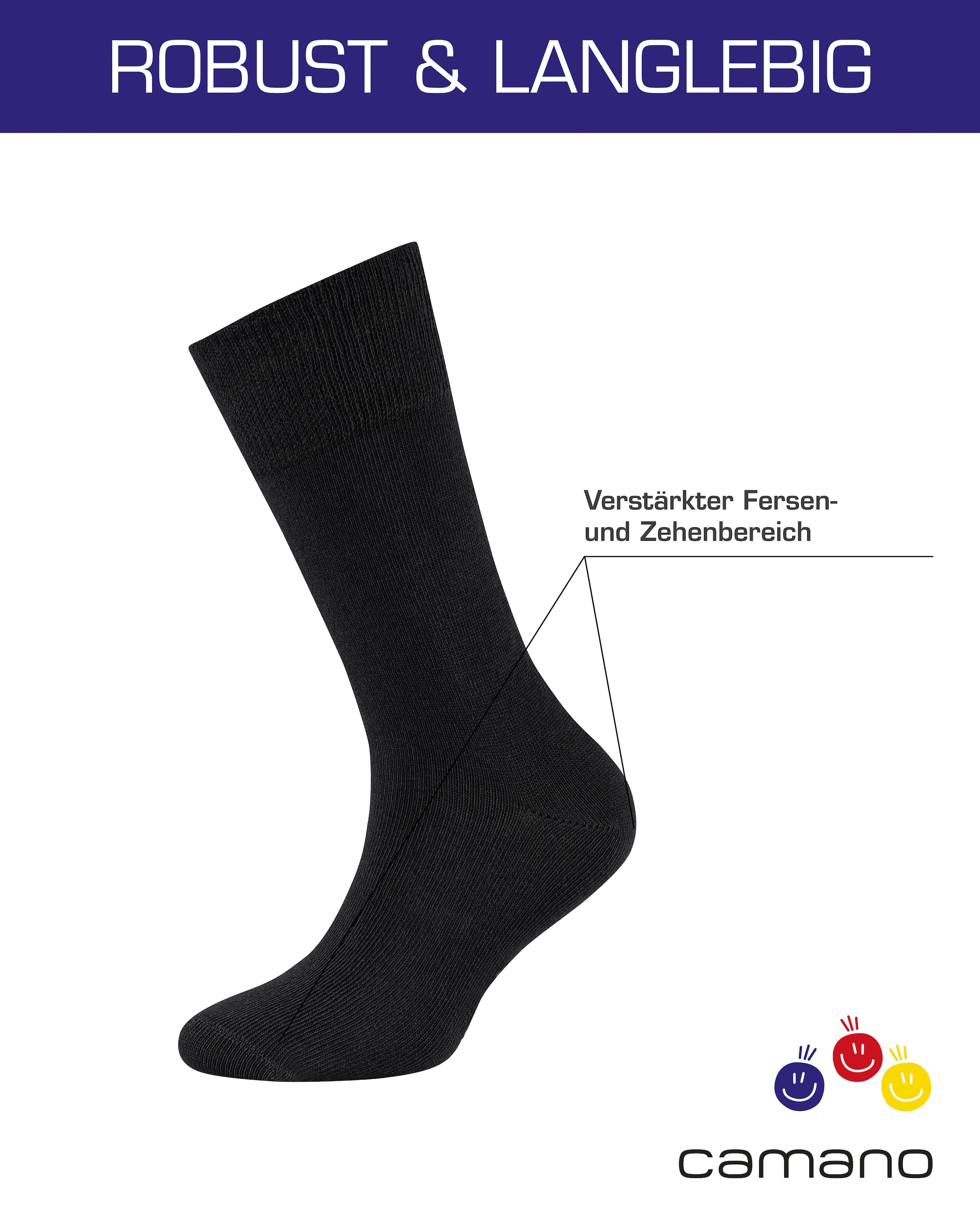 Camano Socken »ca-soft«, (6 Paar), mit Komfortbund und gepolsterten Zehen-/Fersenbereich