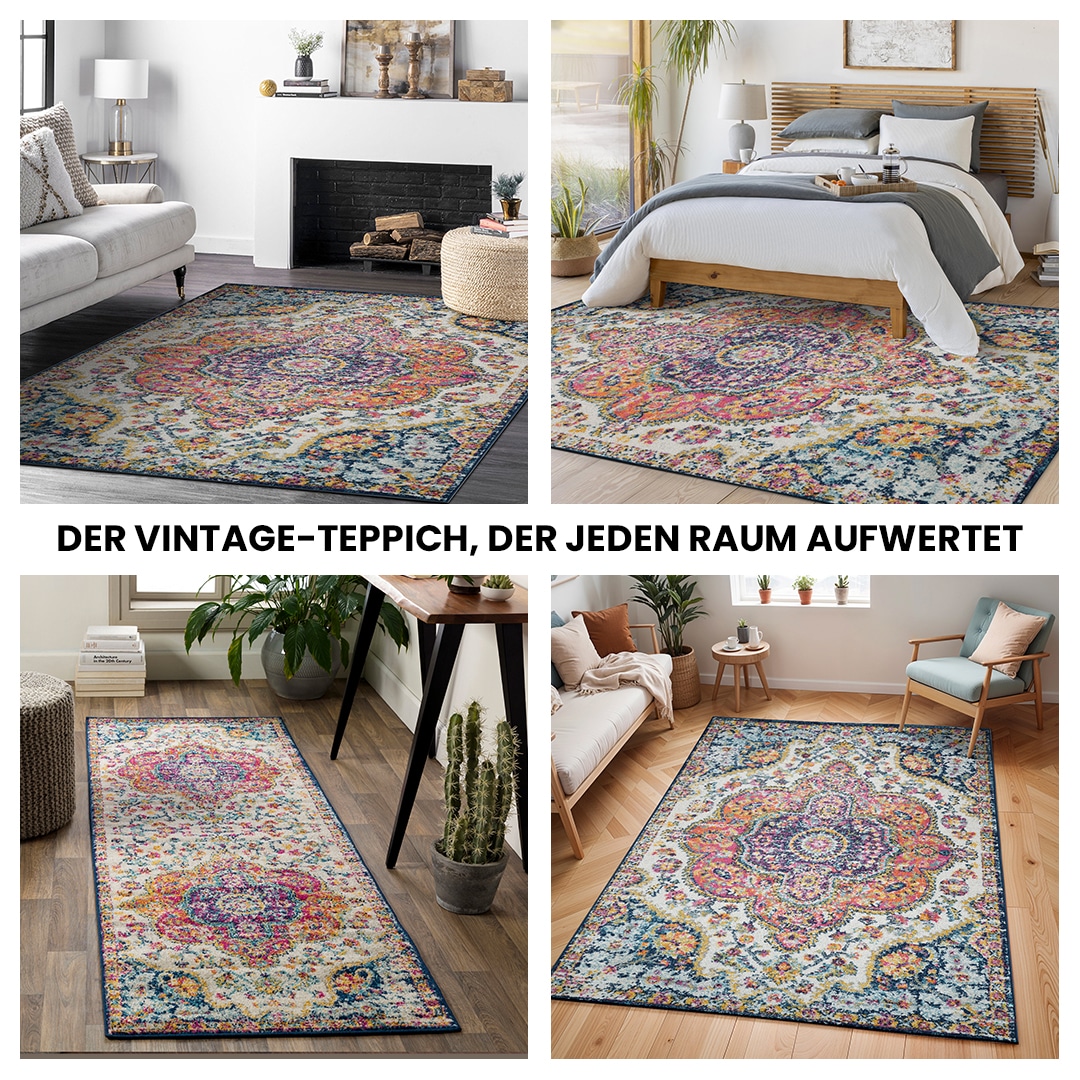 Livabliss Teppich »RABAT« rechteckig 8 mm Höhe Vintage Orientteppich, Kurzflor Boho Wohnzimmerteppich, Läufer