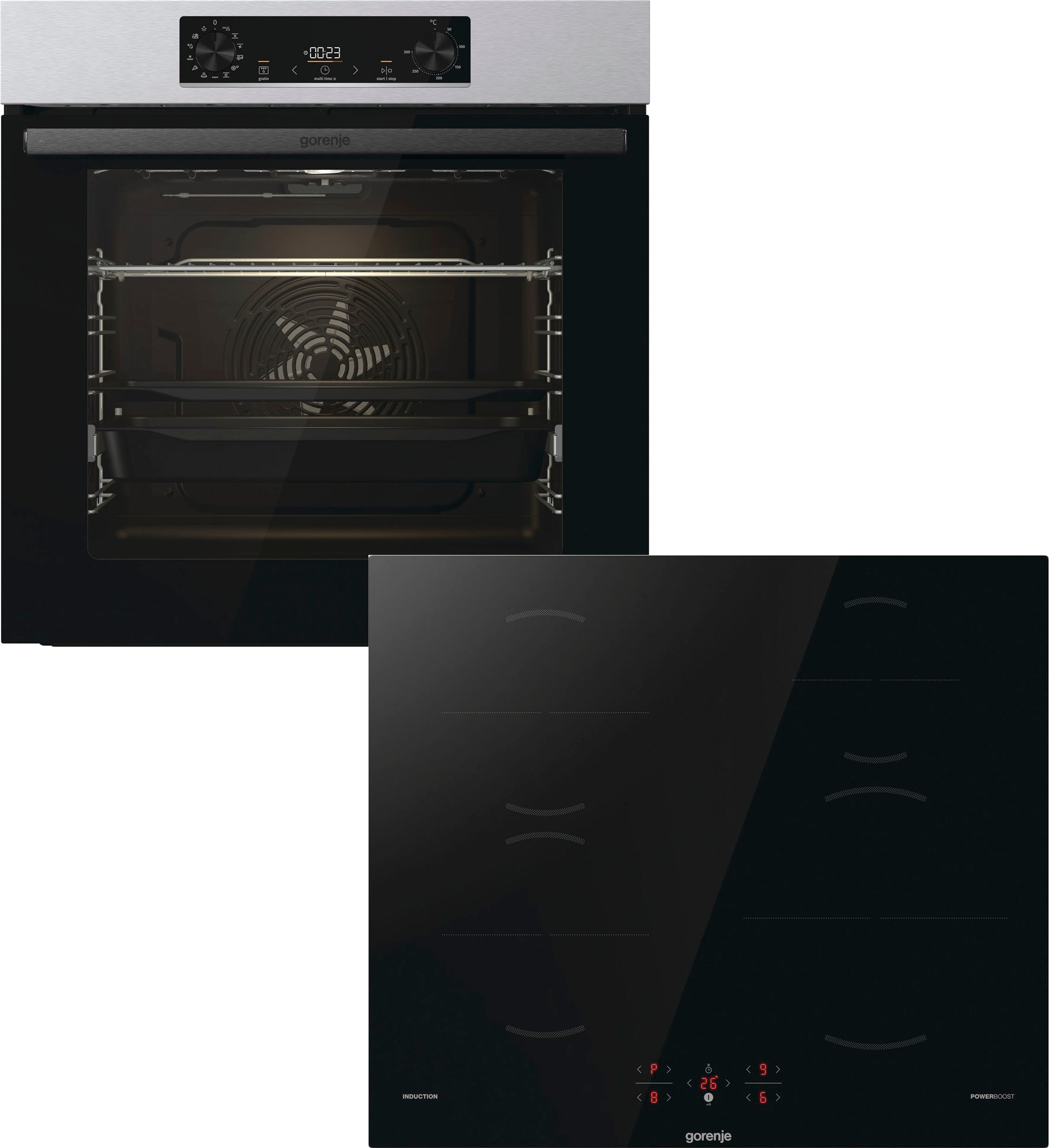 GORENJE Backofen-Set »Pacific Backofen-Set Basic Induktion 2021«, mit 1-fach-Teleskopauszug, Aqua Clean, (Set, 2 St.), Pizzafunktion mit 300 °C – perfekt für Pizza, Focaccia und mehr!