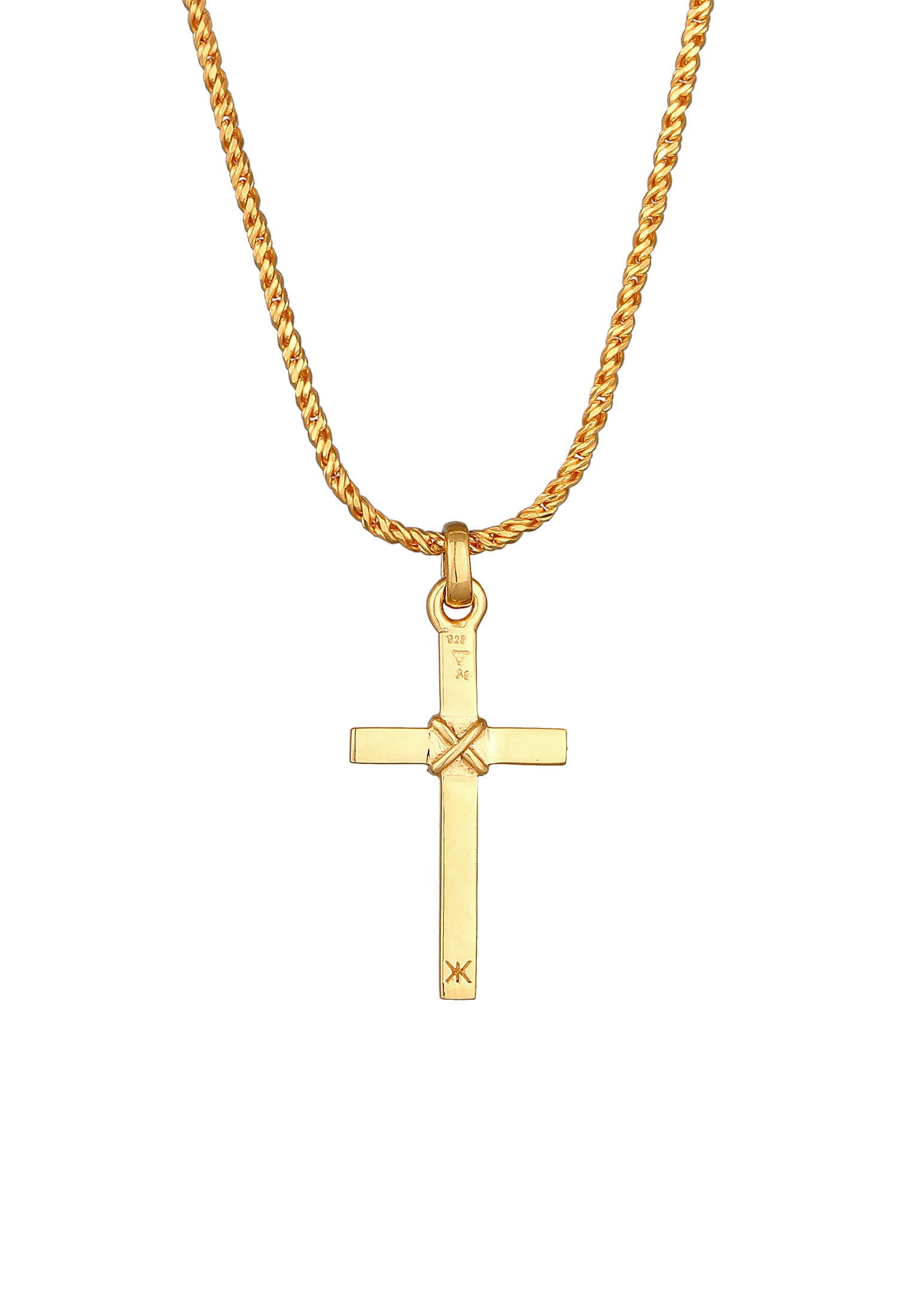 Kuzzoi Kette mit Anhänger »Halskette Herren Kreuz Flach Kordelkette 925 Silber«