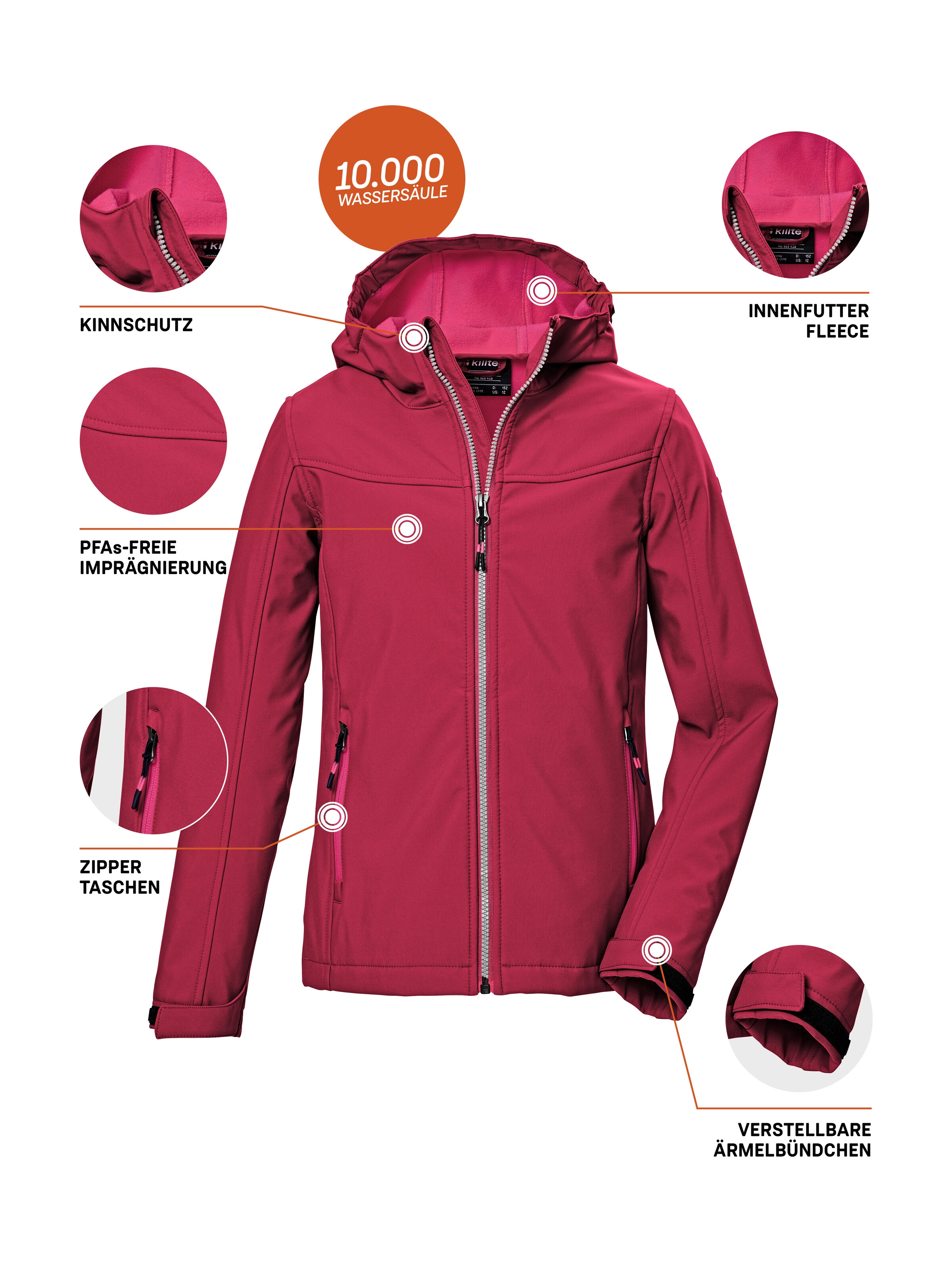 Killtec Softshelljacke »KOW 349 GRLS SFTSHLL JCKT«, Wasserdichte Mädchen-Softshelljacke mit Kapuze, atmungsaktiv, warm