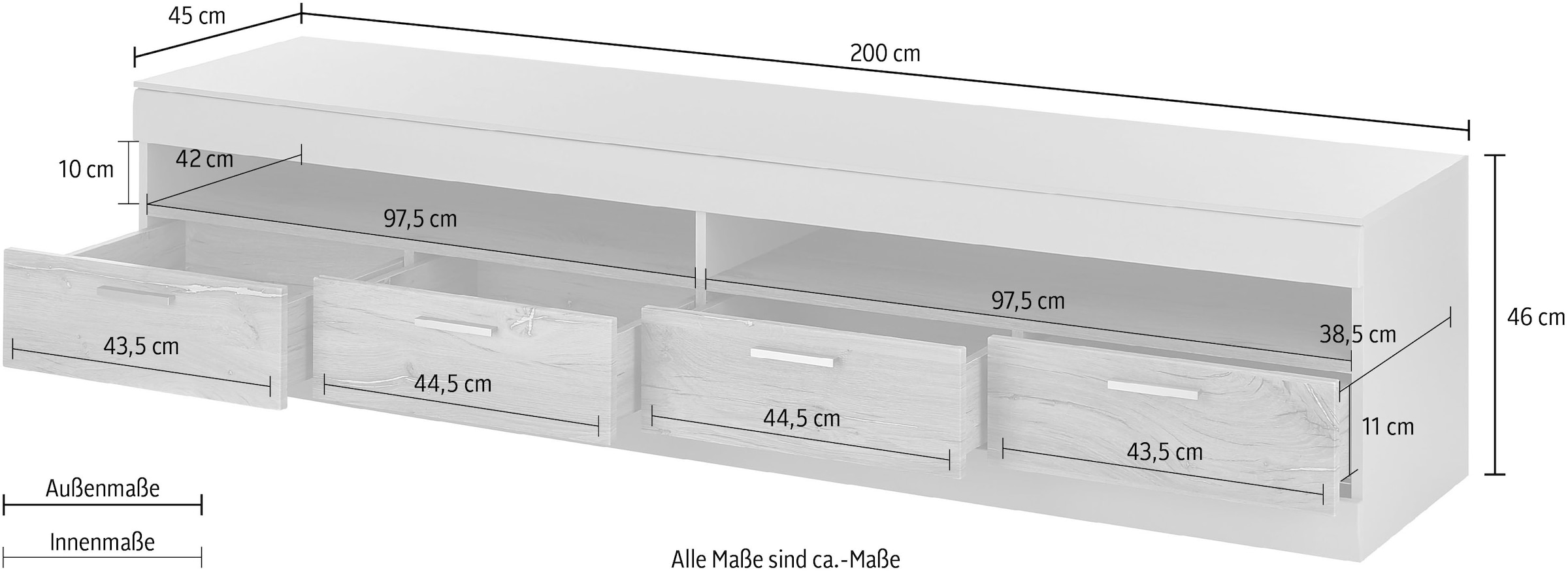 INOSIGN Lowboard »SCARA« mit Applikation Zinneiche Dekor, Breite 200 cm, mit Softclose-Funktion