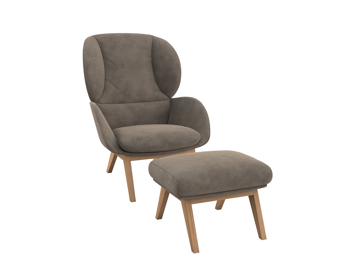 FLEXLUX Polsterhocker »Adria« Fuß Eiche, Fußhocker für Ohrensessel