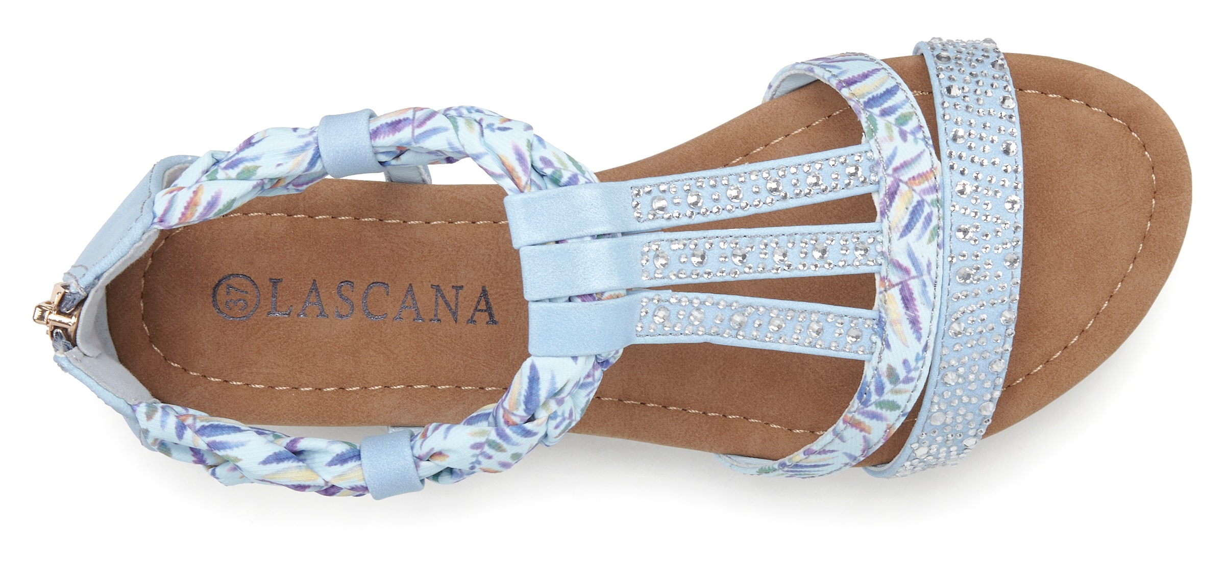 LASCANA Sandale »Sommerschuh, Sandalette,«, mit Verzierung und kleinem Keilabsatz im Festival-Look VEGAN