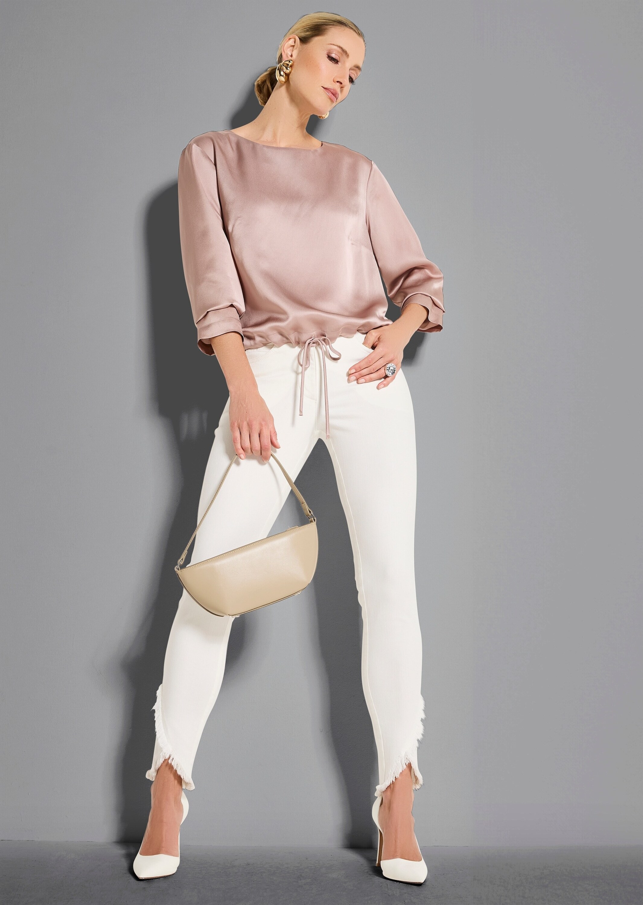 MADELEINE Langarmbluse »Blusenshirt Schlupfbluse mit Tunnelzug und Bindeband« Bluse mit Tunnelzug und Bindeband