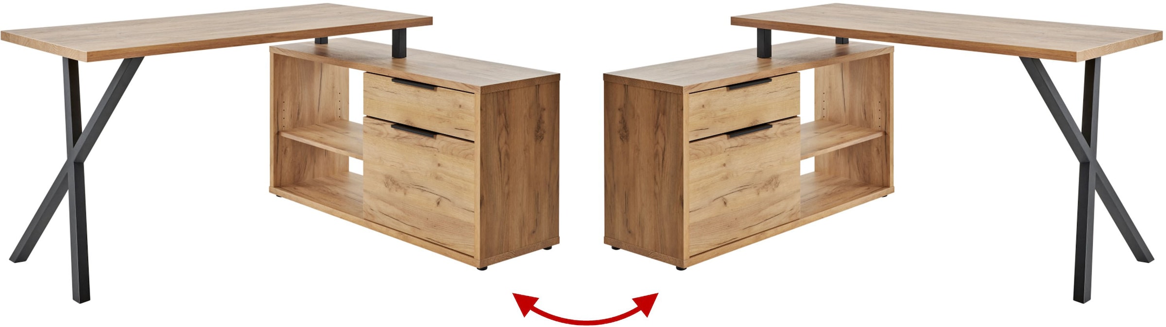 Jahnke Schreibtisch »X-TRA C 145 E«, (1 St.), Eckschreibtisch, wechselseitig montierbar, X-Gestell