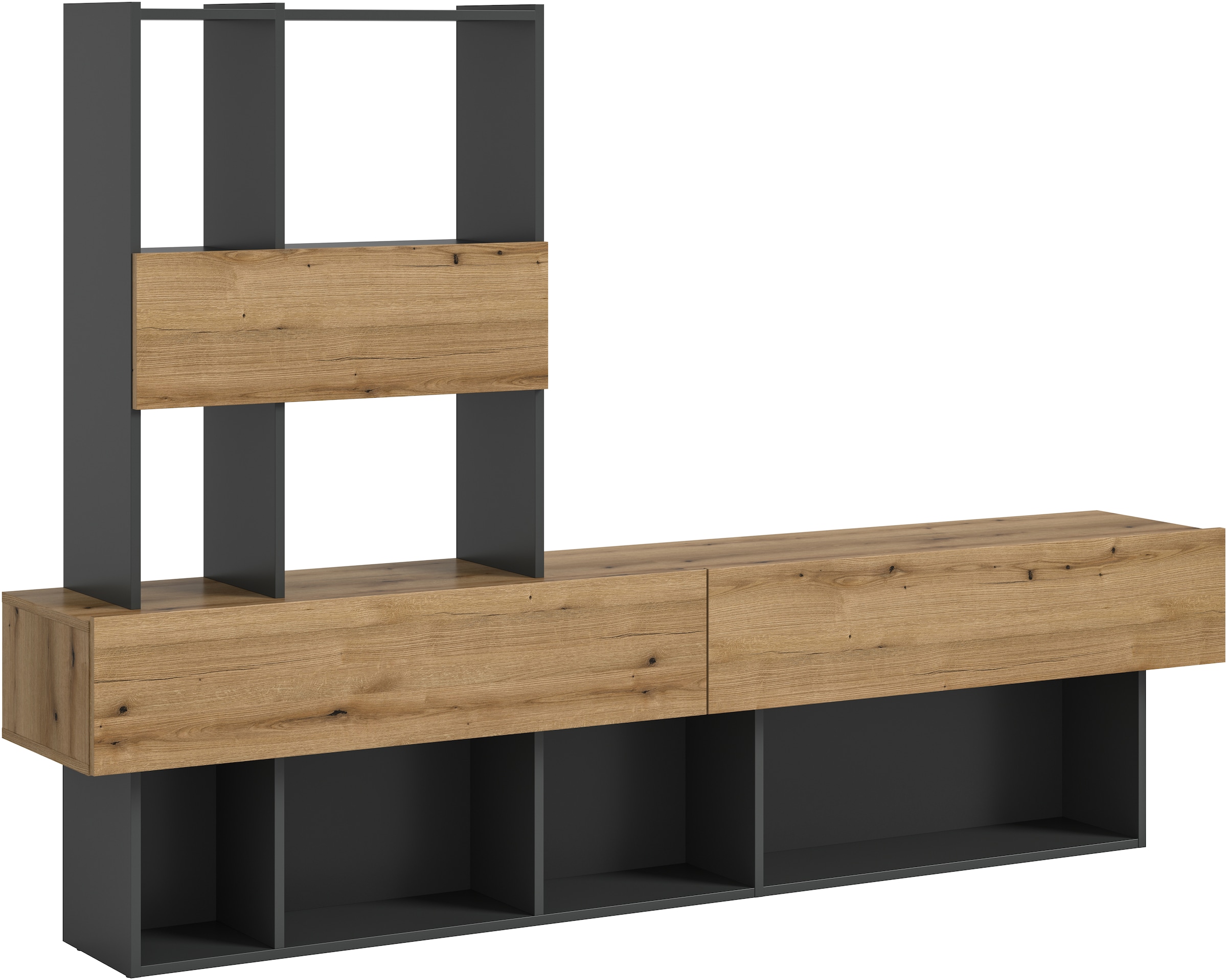 INOSIGN Wohnwand »Tyson, Breite 210 cm, besteht aus: Lowboard und Aufsatzregal«, TV-Board, TV-Möbel, Media-Möbel, Fernsehschrank
