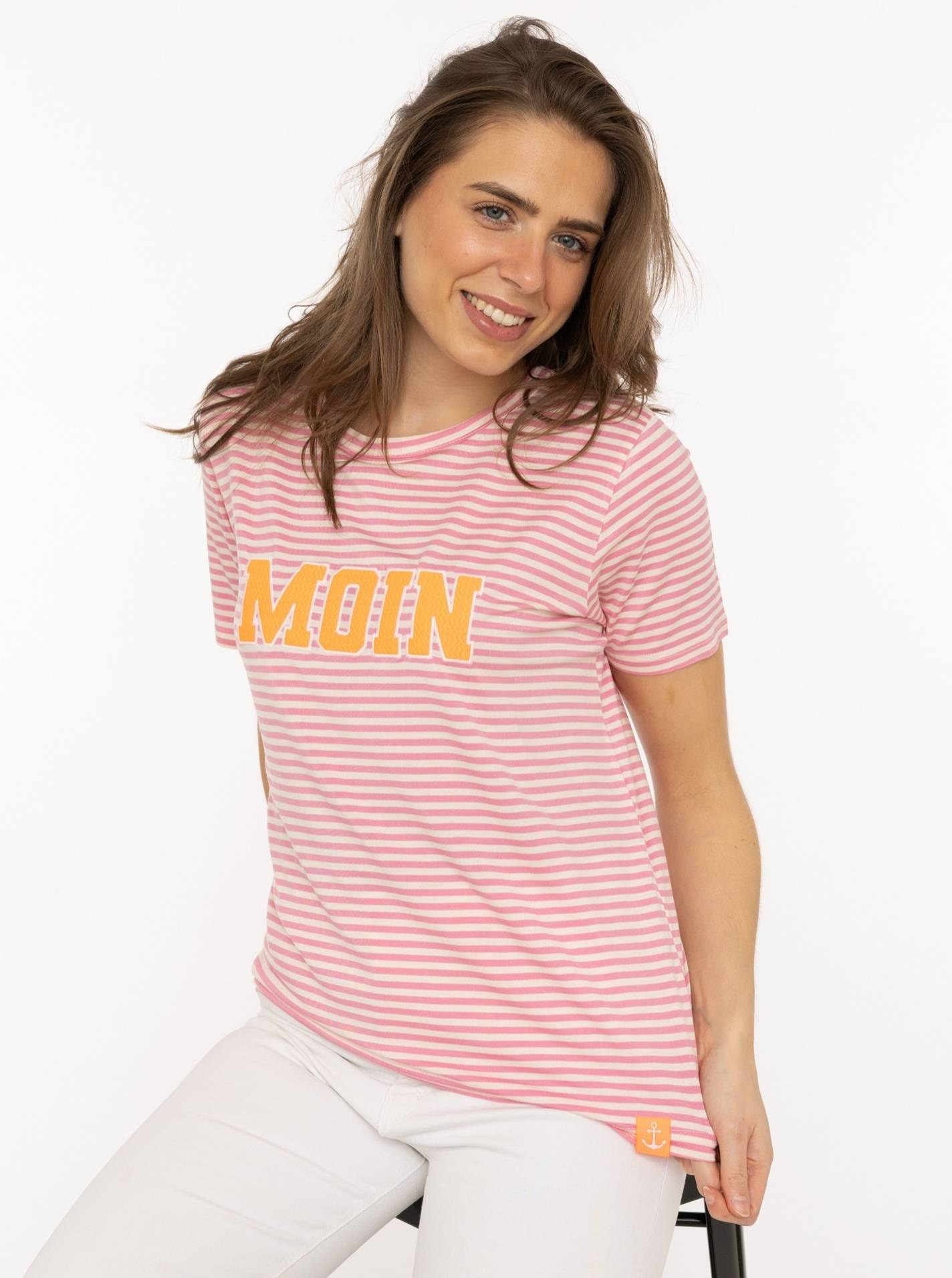 Zwillingsherz T-Shirt »"Anker Moin"« gestreift, gestickter Schriftzug, maritim, Rundhals