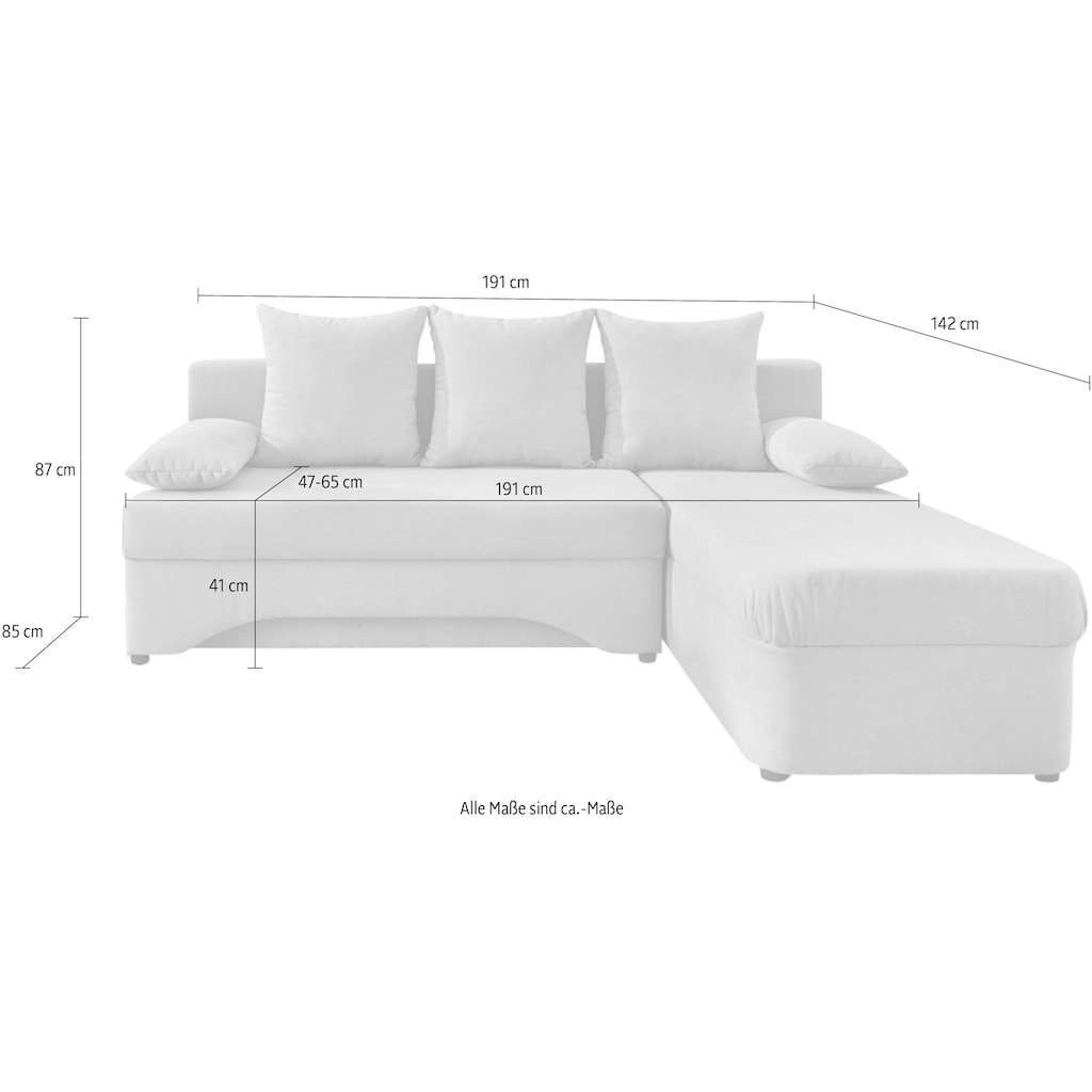 Jockenhöfer Gruppe Ecksofa, Gästebettfunktion und Stauraum, inklusive Rücken- und Armlehnkissen