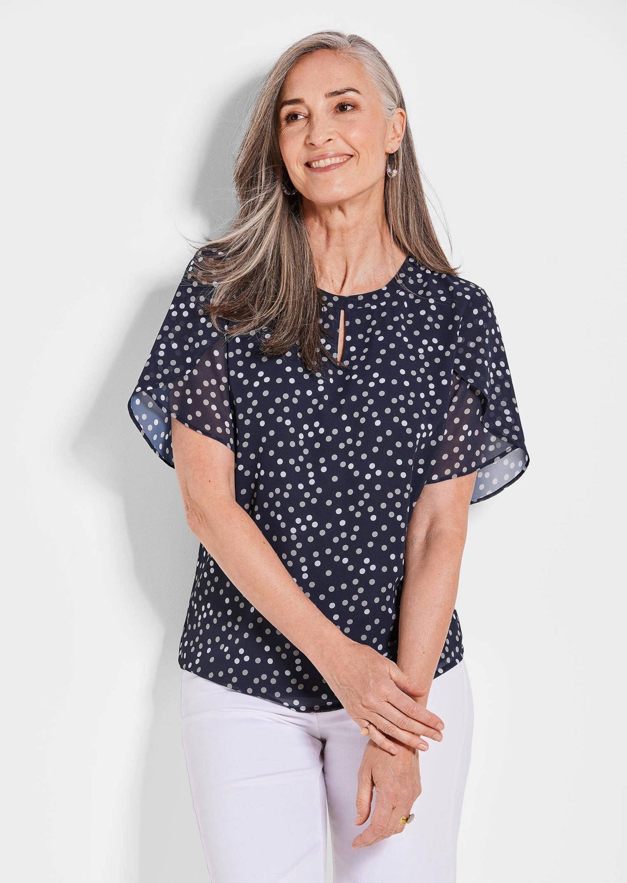 GOLDNER Kurzarmbluse »Chiffonbluse Damen mit Tupfen-Alloverprint und Rundhalsausschnitt« Sonstige