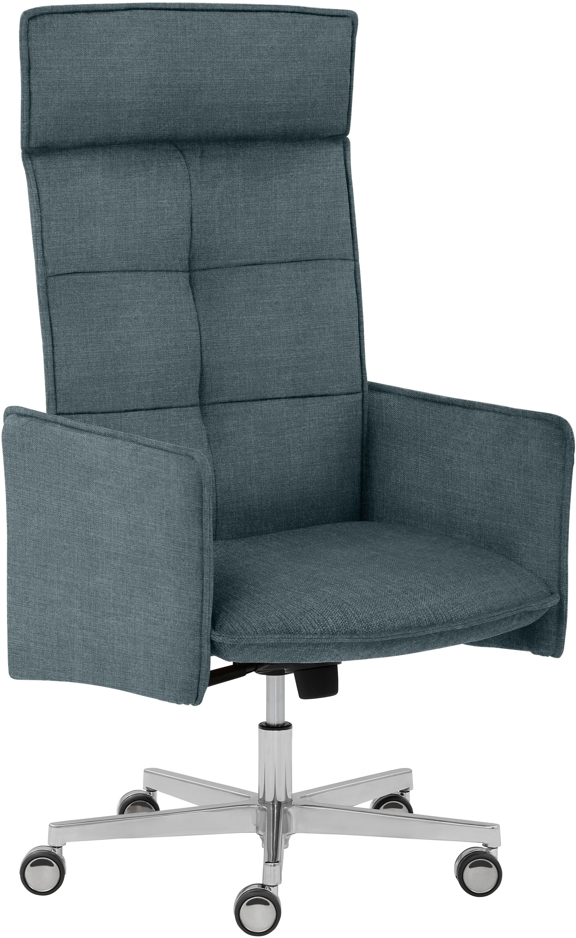 Mayer Sitzmöbel, Drehstuhl »myCOSYWORXX Homeoffice Sessel« () 1 Stk.besonders bequem gepolstert, Blau + Aluminium, Stoff, B/H/T: 68 cm x 120 cm x 69 