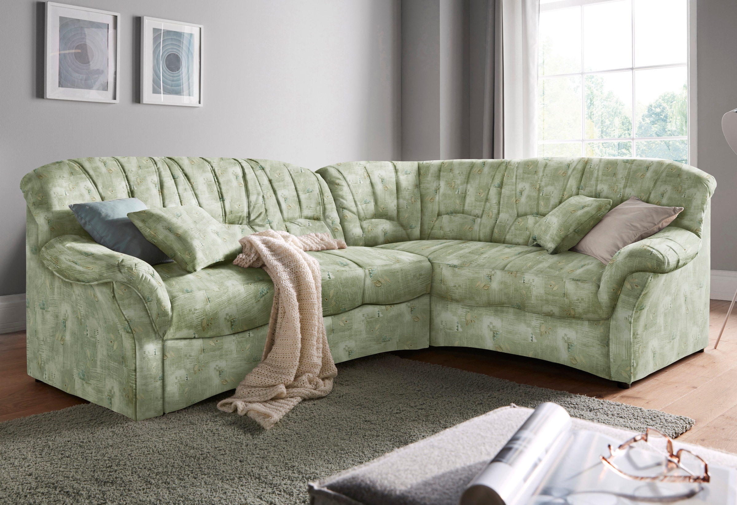 DOMO collection Ecksofa »Bahia L-Form, B/T: 256/200 cm, belastbar bis 140kg/Sitz, mit Federkern« Microfaser, natur