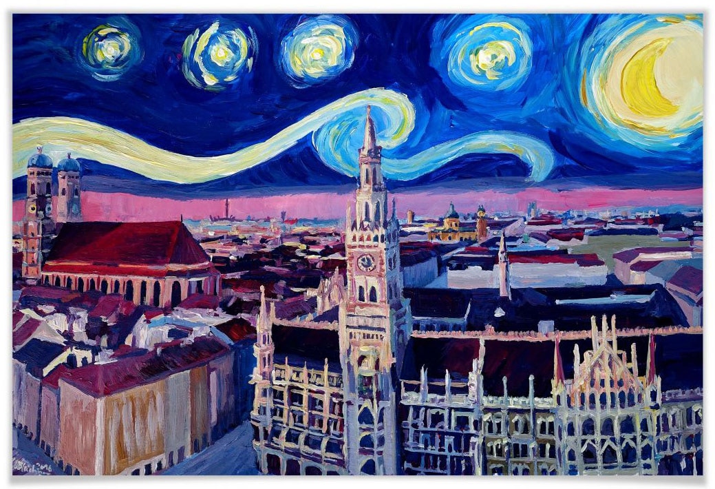 Wall-Art Poster »van Gogh Stil München bei Nacht«, Stadt, (1 St.), Poster,  Wandbild, Bild, Wandposter auf Rechnung bestellen