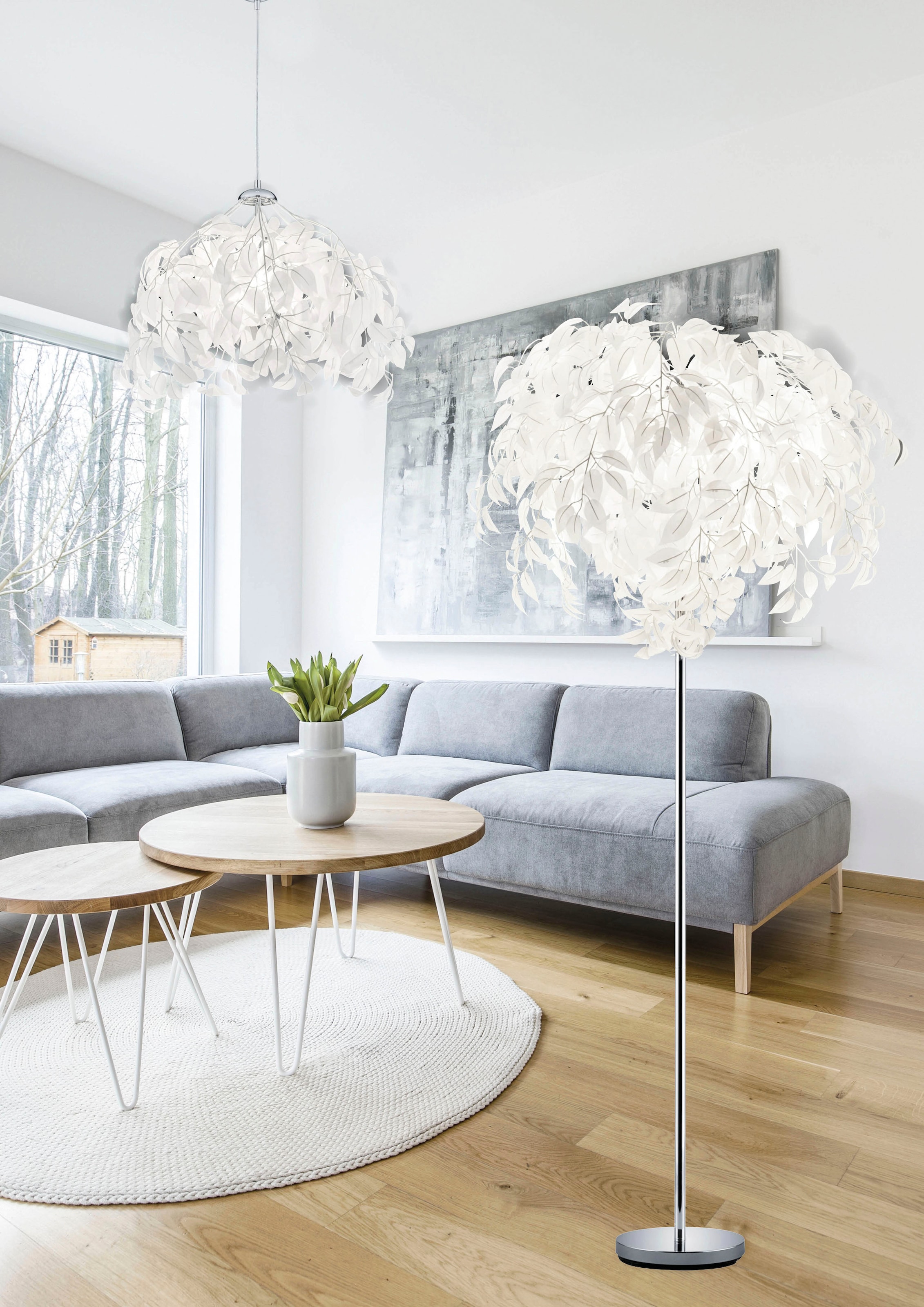 TRIO Leuchten Stehlampe »Leavy«, 3 flammig, Leuchtmittel E14 | ohne Leuchtmittel, Stehleuchte Blatt Design, Fußschalter, exkl 3xE14 max 28W