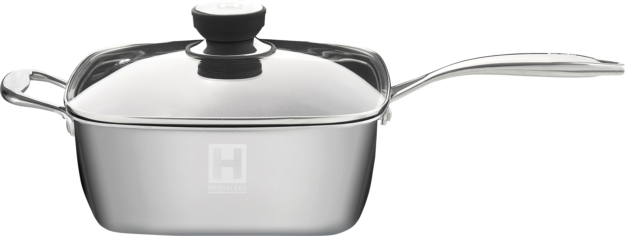 HENSSLERS Servierpfanne »HENSSLERS Edelstahl Viereck-Hochrandpfanne mit Glasdeckel« Edelstahl 4 Stk. tlg. inklusive Dünst- und Grilleinsatz