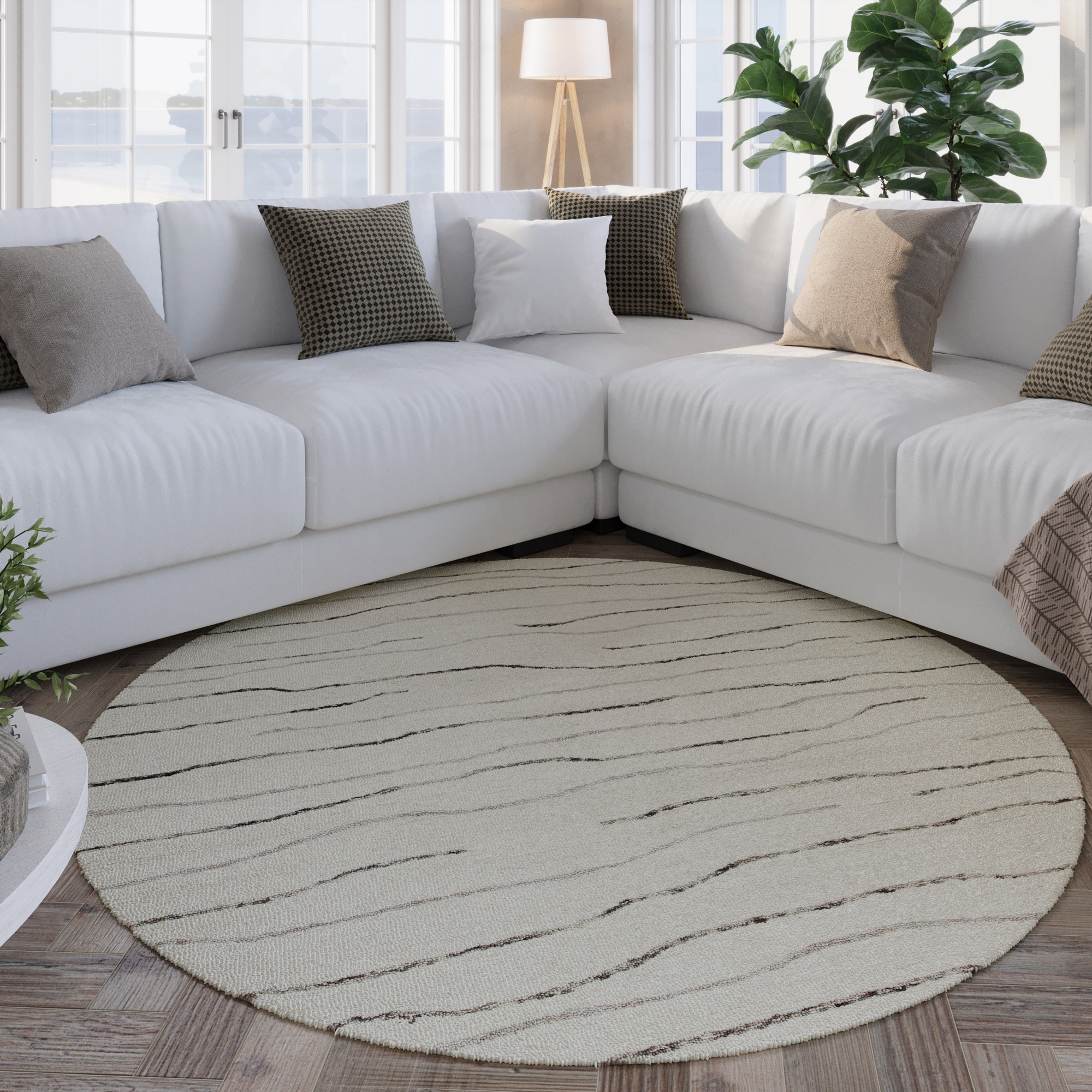 Wecon home Wollteppich »Hamptons ELEVEN«, rund, 10 mm Höhe, Schurwolle, Kurzflor, Wohnzimmer, Schlafzimmer, elegant, Wellen-Muster
