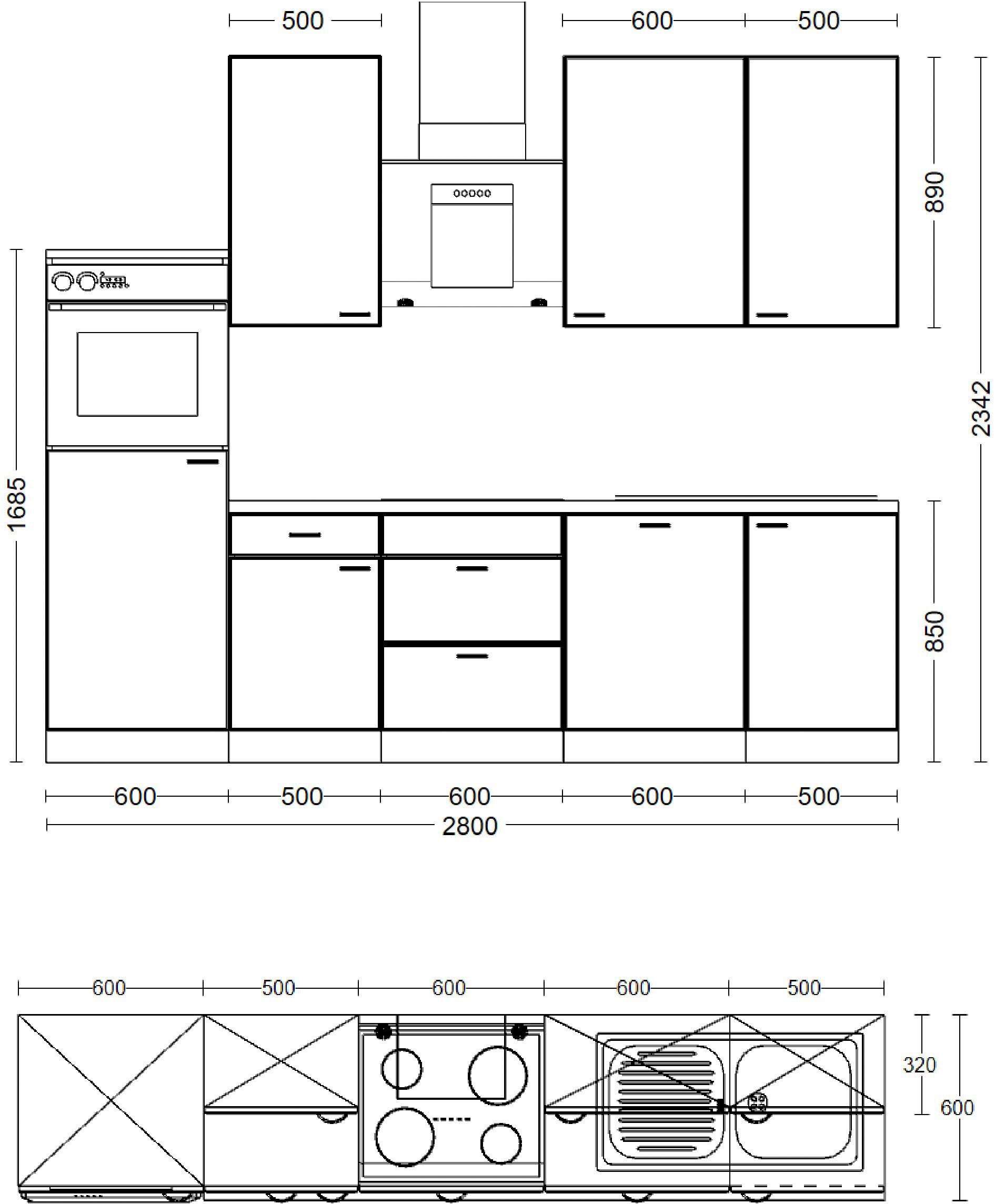 Flex-Well Küche »Lucca«, wahlw. mit E-Geräten, Breite 280 cm