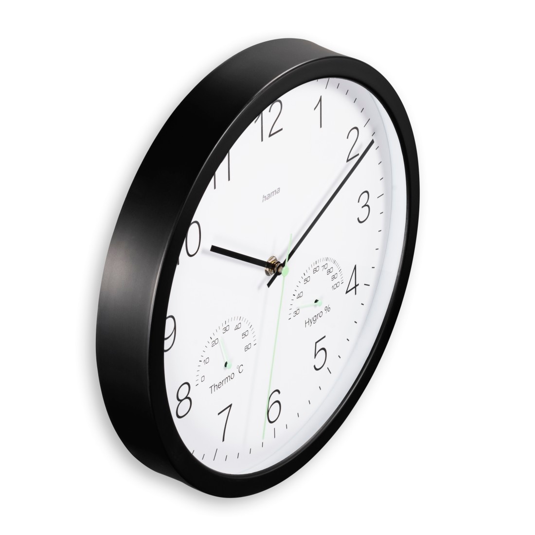 Hama Wanduhr »Uhr "Santorini", ohne Ticken, Ø 30cm, Schwarz« mit Thermo- und Hygrometer, geräuscharm