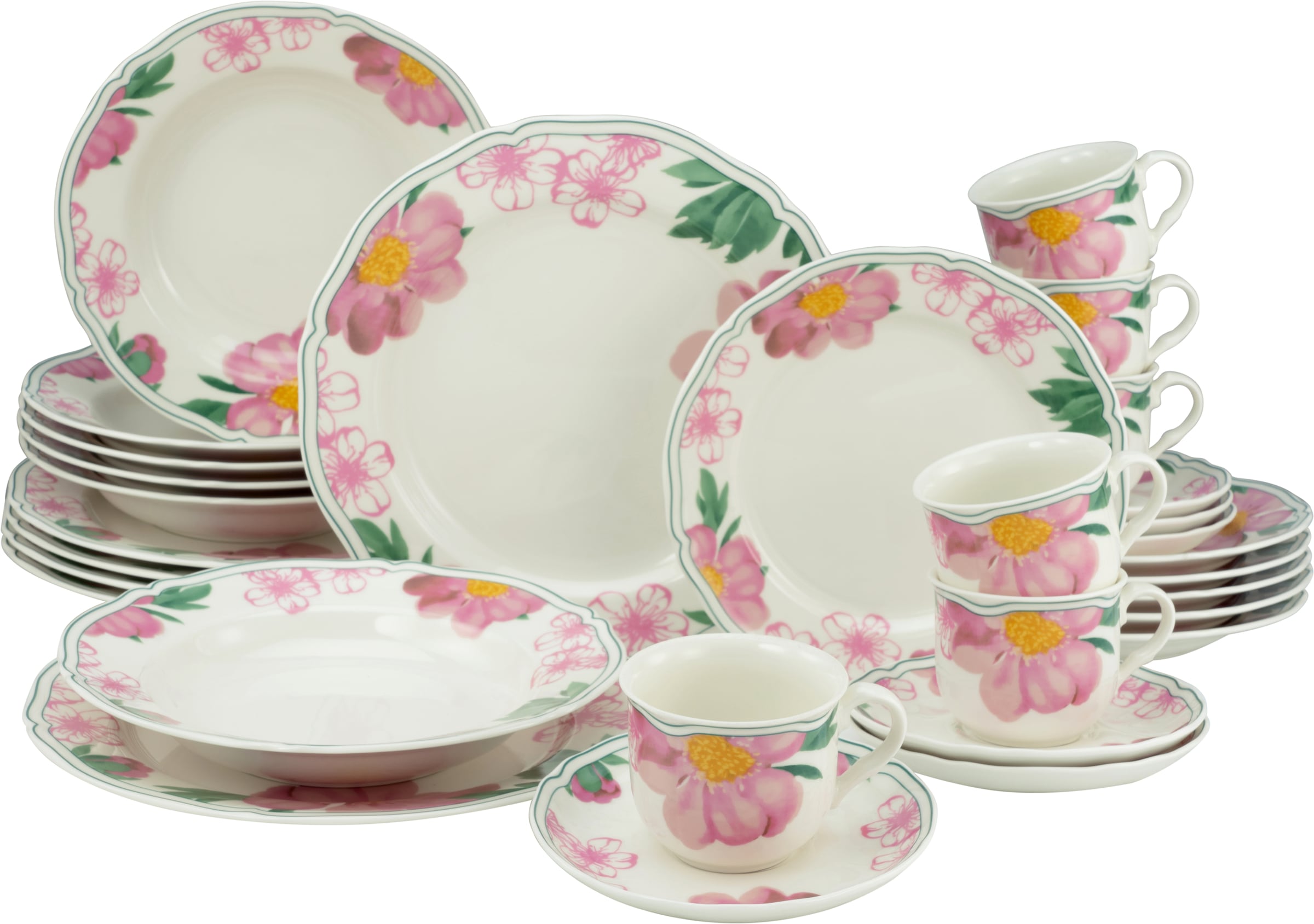 Kombiservice »Geschirr-Set Rose«, (Set, 30 tlg., Kaffeeservice und Tafelservice im...