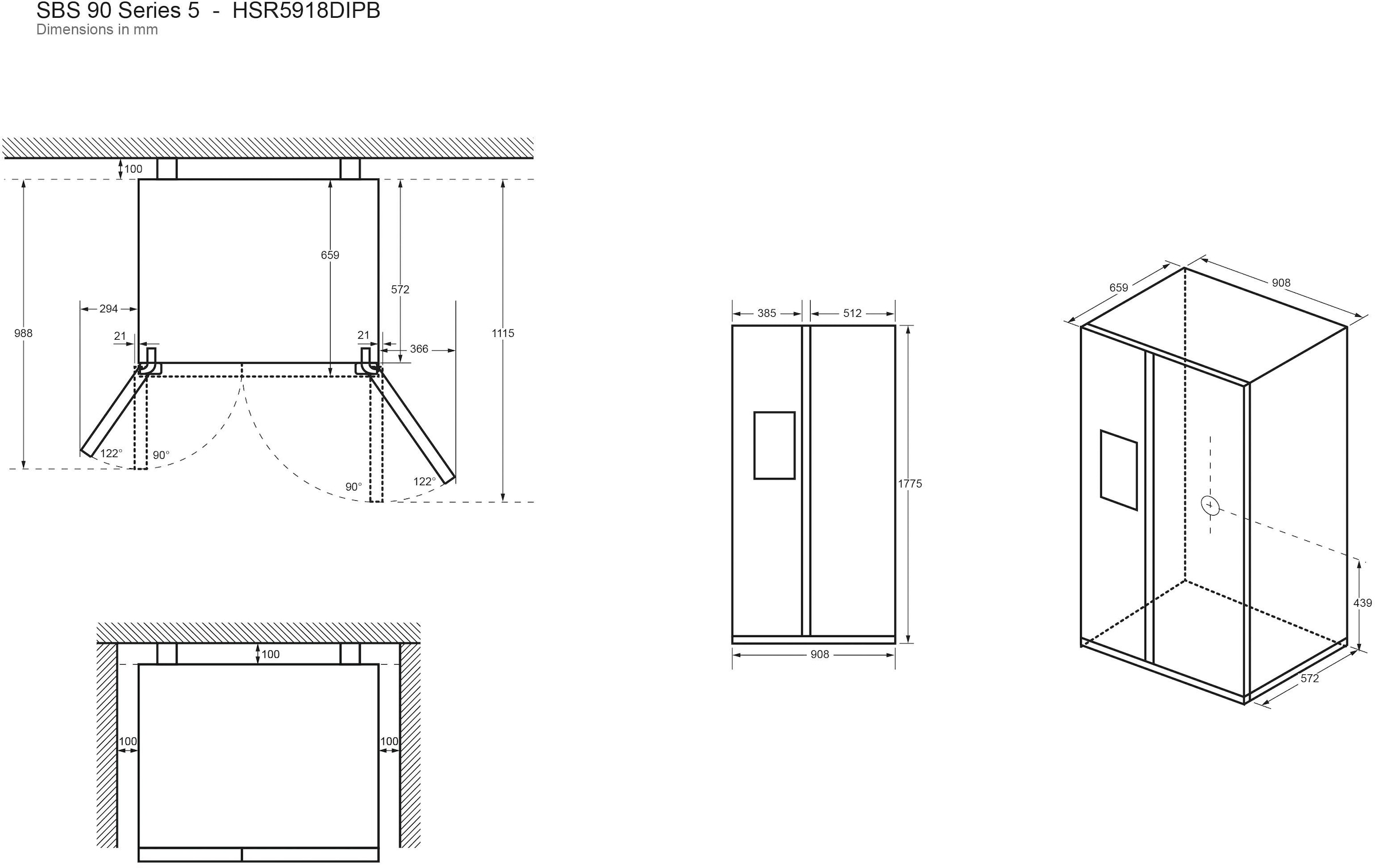 Haier Side-by-Side SBS 90 Series 5 »HSR5918DIPB«, 178 cm hoch, 91 cm breit, Nutzinhalt: 511 Liter, Multi Airflow