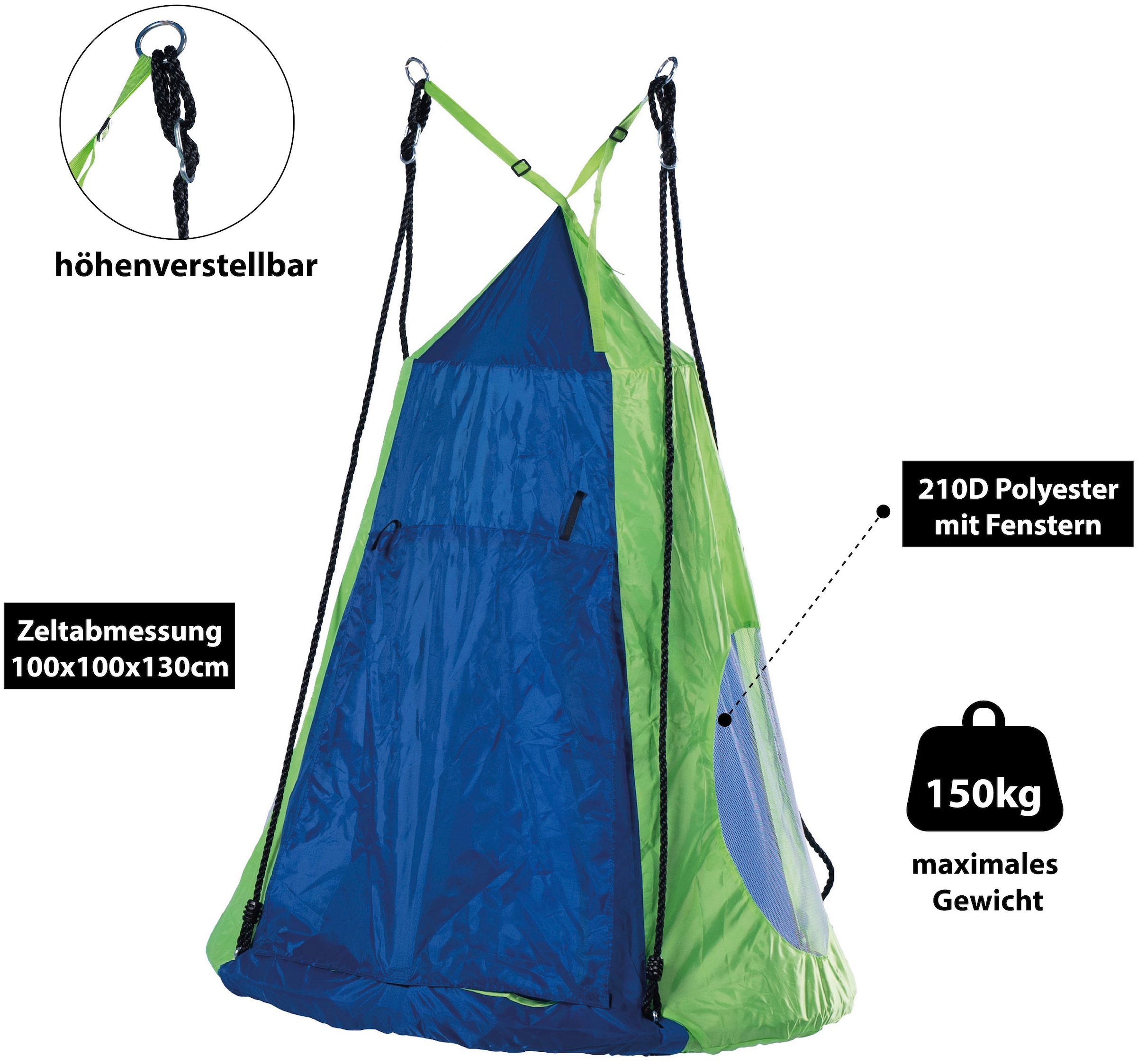 SANDORA Nestschaukel-Sitz, 100 cm Ø blau mit Überwurfzelt