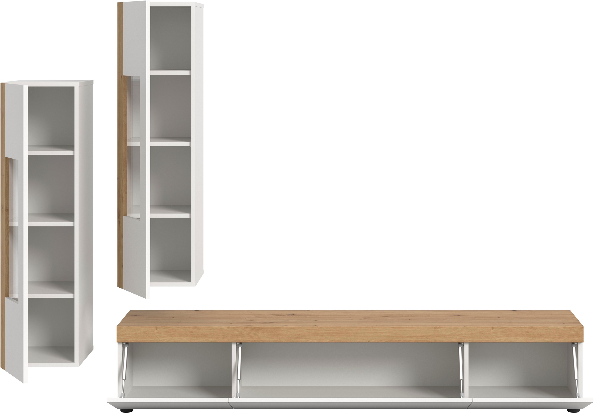 INOSIGN Wohnwand »Svala, Breite 180 cm, Wohnkombination«, (Set, 3 St.), stehend u. hängend montierbar, Vitrinenschränke, Lowboard