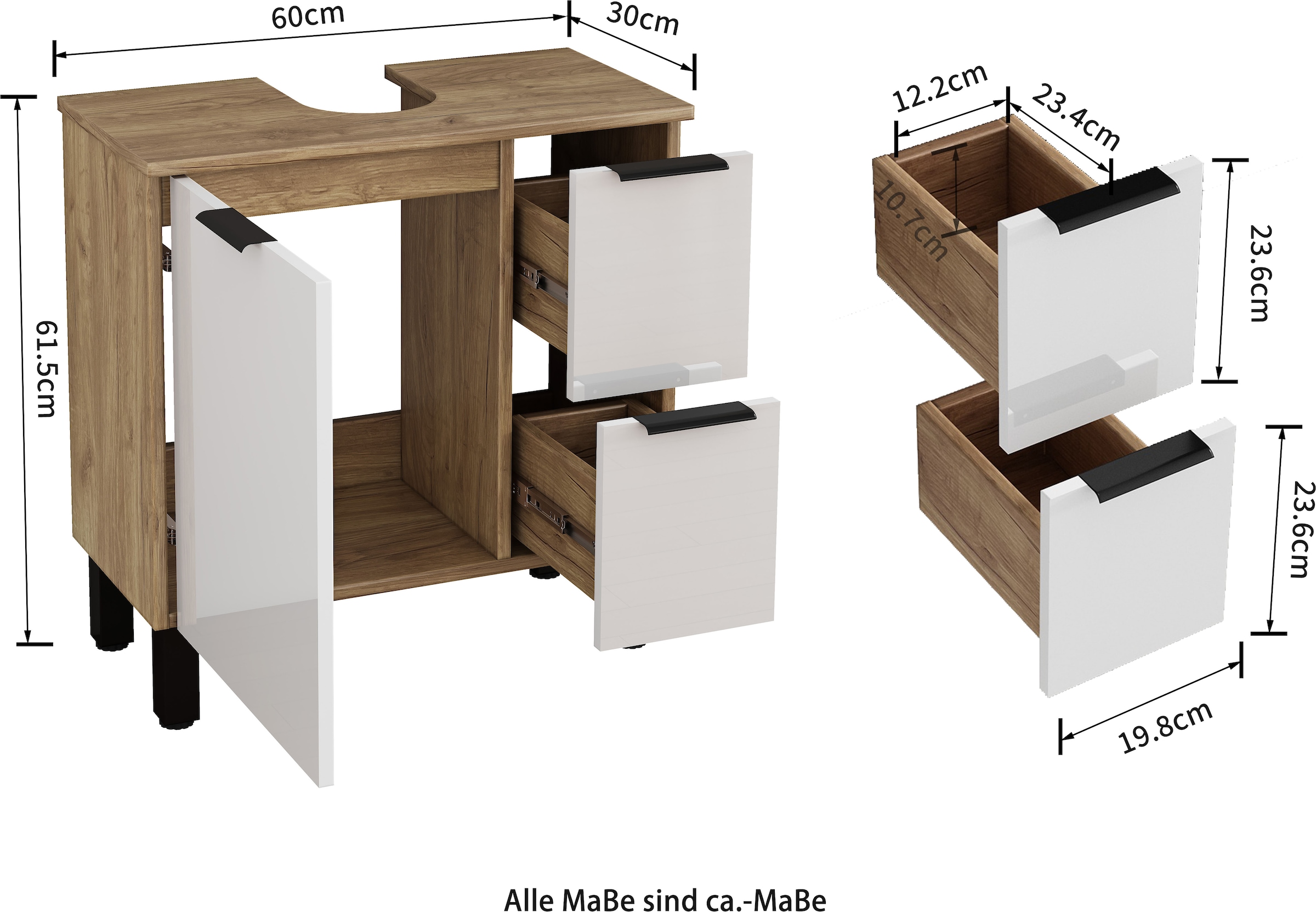 OTTO home Waschbeckenunterschrank »Picante« in 60 und 80cm erhältlich, 1 Türen und 2 Schubladen, zum Stellen
