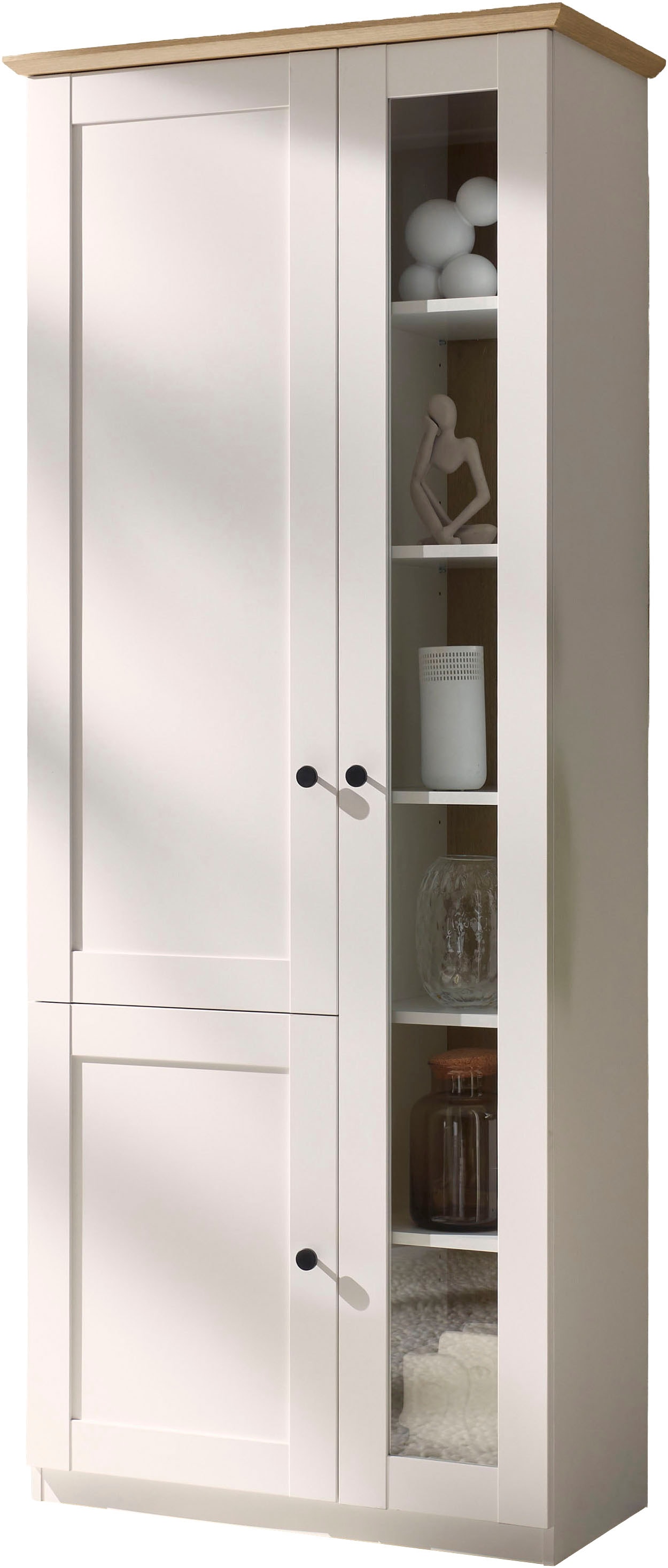 OTTO home Vitrine »Brest, Standvitrine im Landhausstil, Glasvitrine, Vitrinenschrank« schwarze Metallgriffe, ausreichend Stauraum, Glastür, 203 cm hoch