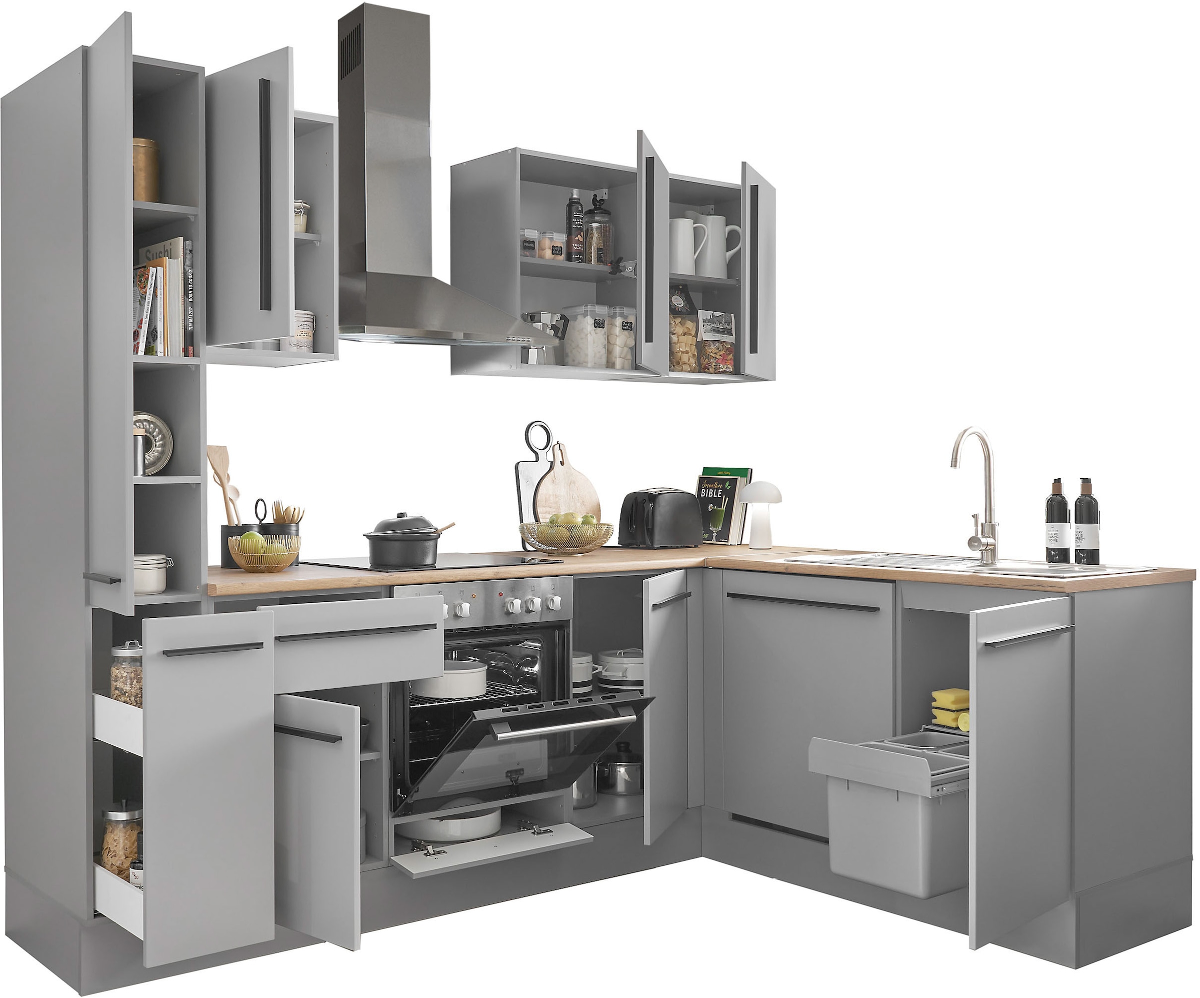 BASIC by Balculina Winkelküche »Denver, Küche BxHxT 250/115 x 211 x 60« Breite 250 cm, wahlweise mit E-Geräten und Induktion