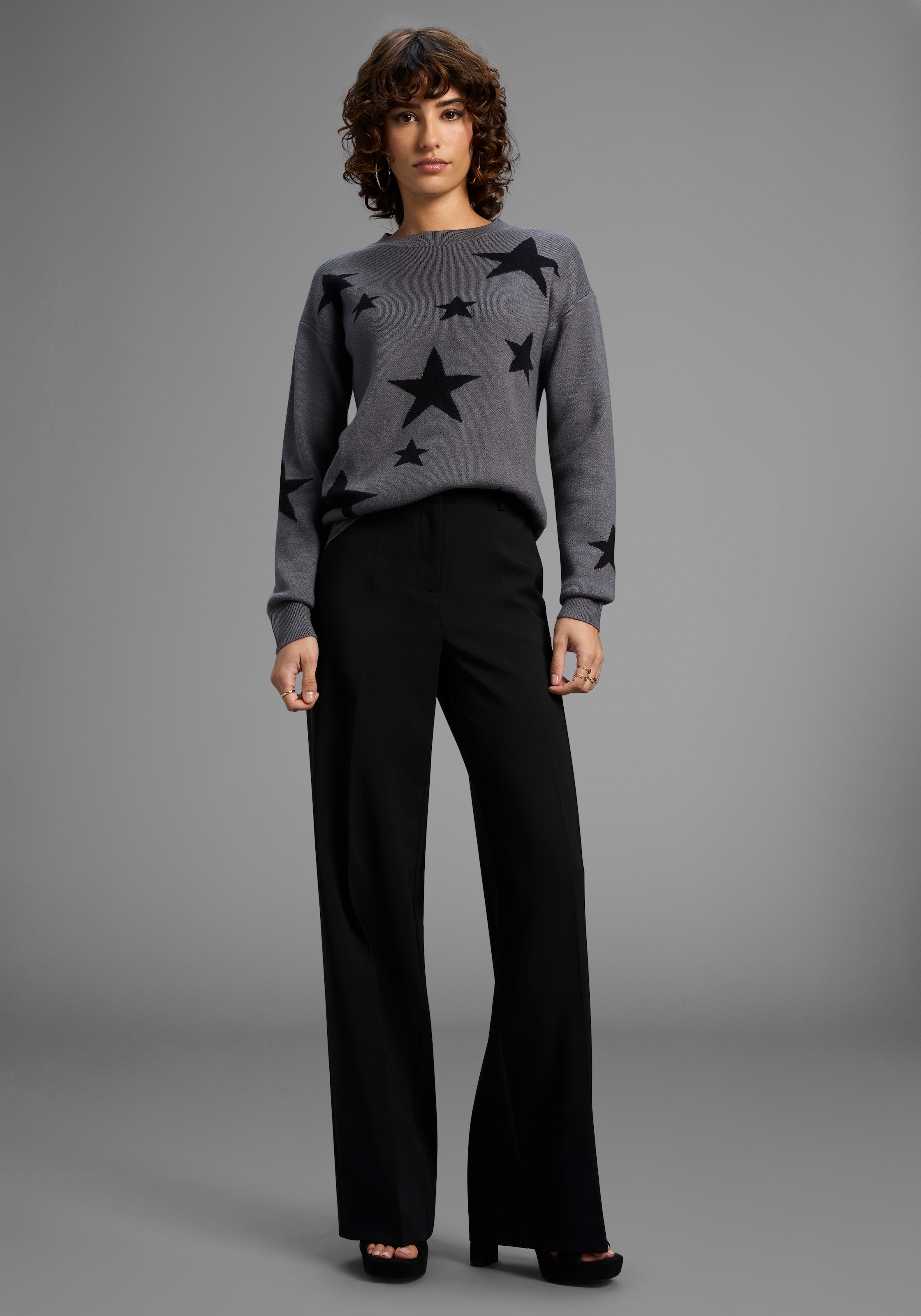 Laura Scott Rundhalspullover kuscheliger Winterstrick mit Sternenmuster - NEUE KOLLEKTION