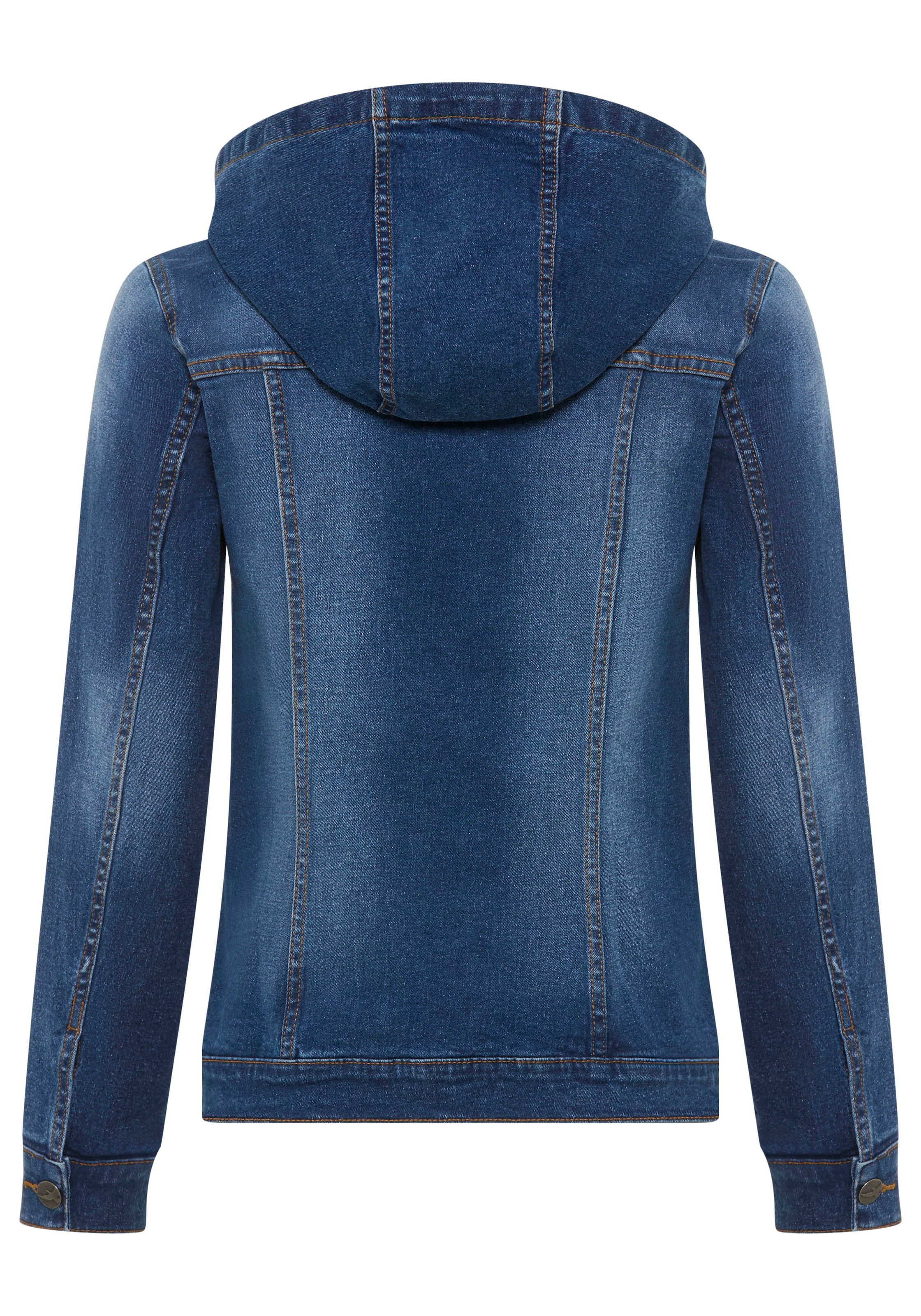 Arizona Jeansjacke mit Kapuze mit Kapuze, Regular Fit, mit Knopfleiste, mit Knopf-Applikationen