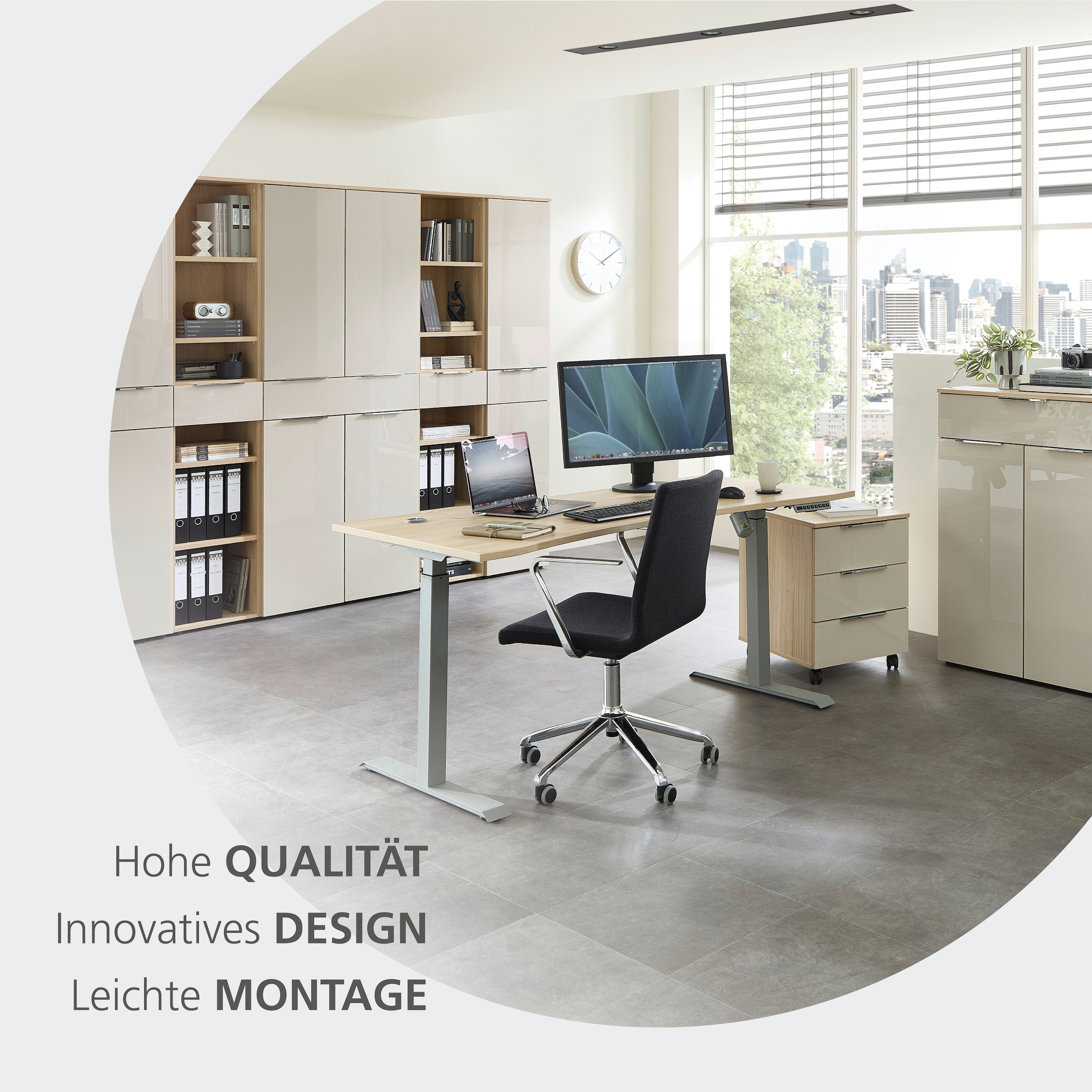 Innostyle Aktenschrank »Büroschrank Santorin, 80/198/38 cm ( B/H/T)« 1 Stk. tlg. 4 türig, 1 Schubkasten, Softclose, Klarglas, ABS Schutzkante