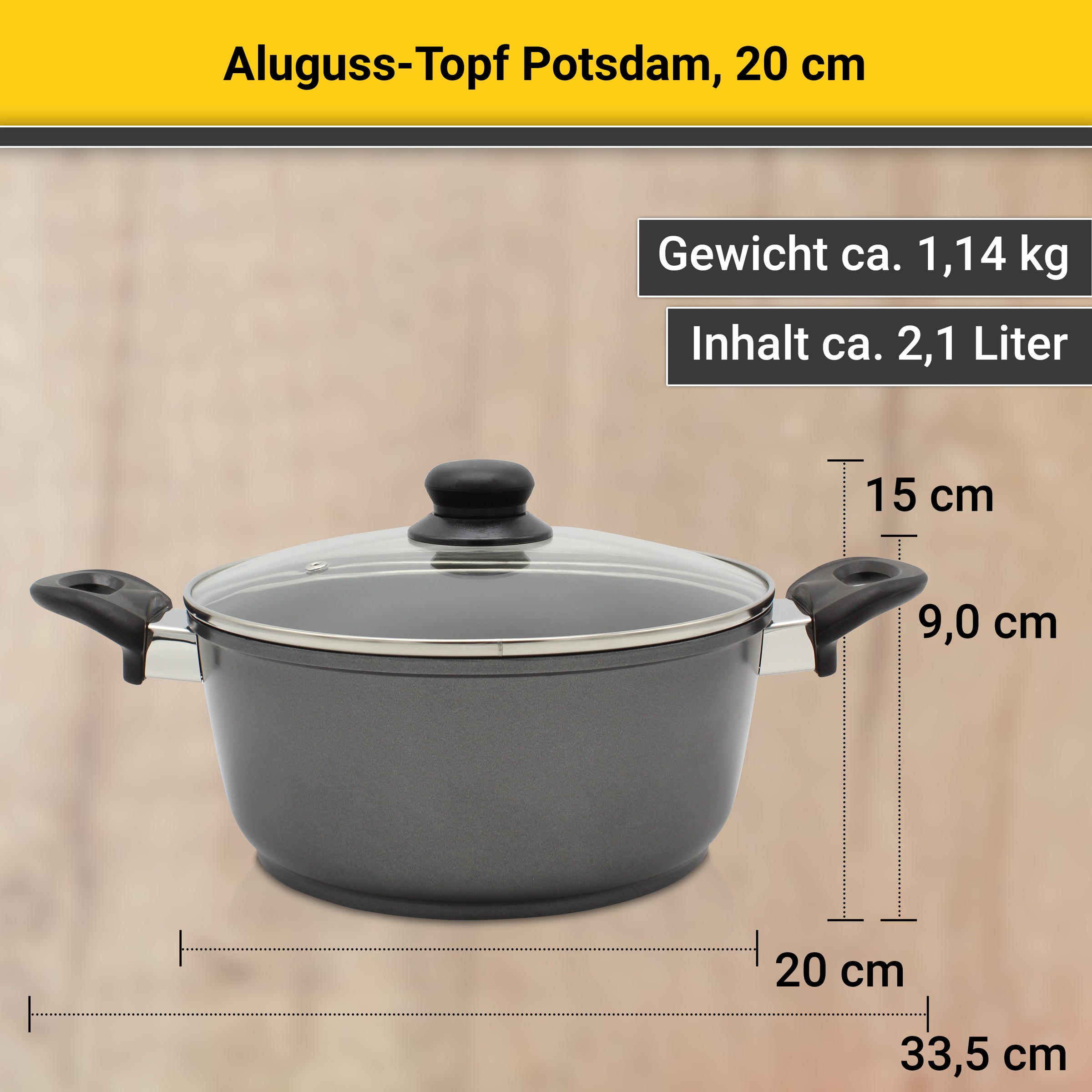 Krüger Fleischtopf »Aluguss Topf mit Glasdeckel Potsdam«, Aluminiumguss, (1 tlg.), für Induktions-Kochfelder geeignet