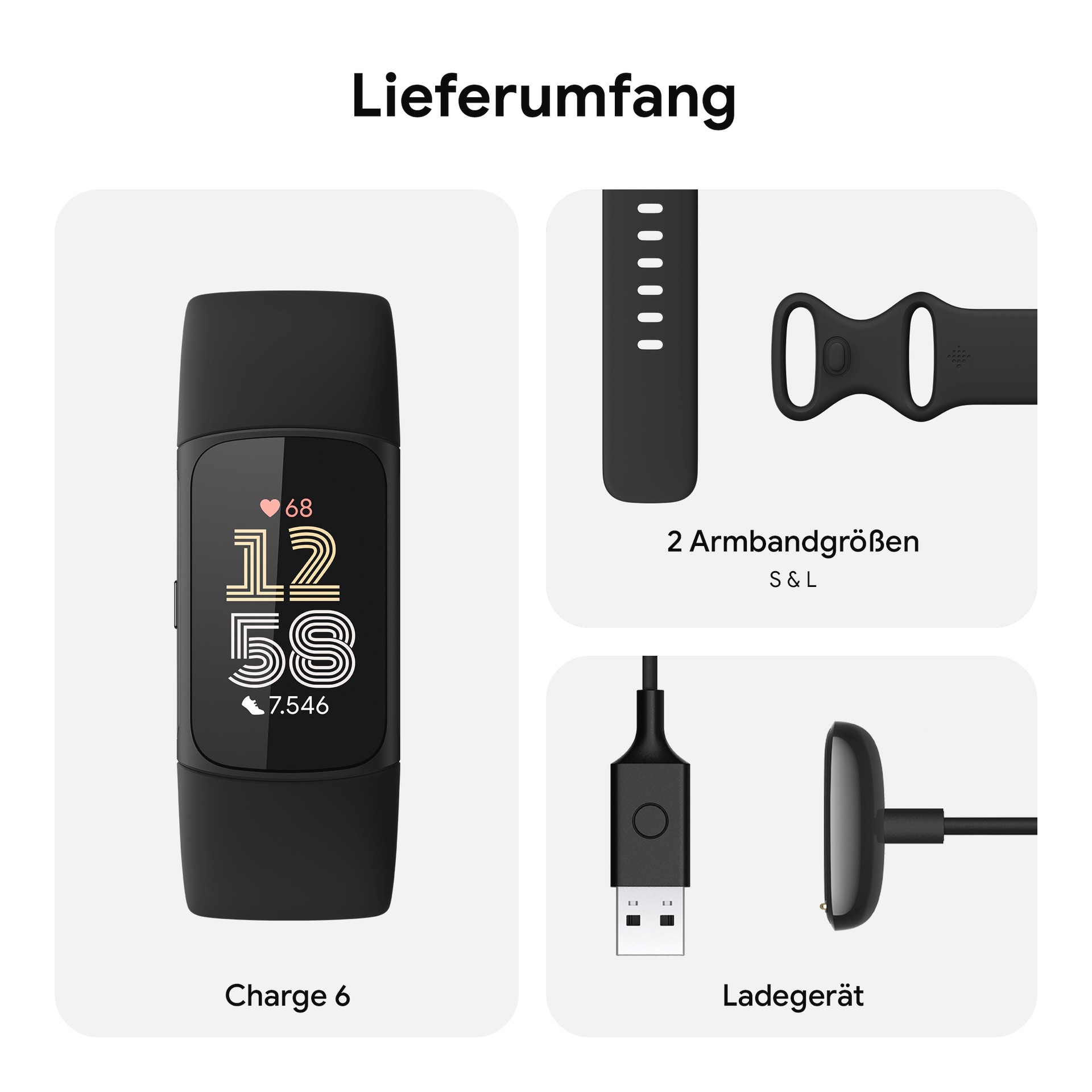 fitbit by Google Fitnessuhr »Charge 6«, Fitnesstracker GPS EKG SpO2 Google Wallet Maps Youtube Music