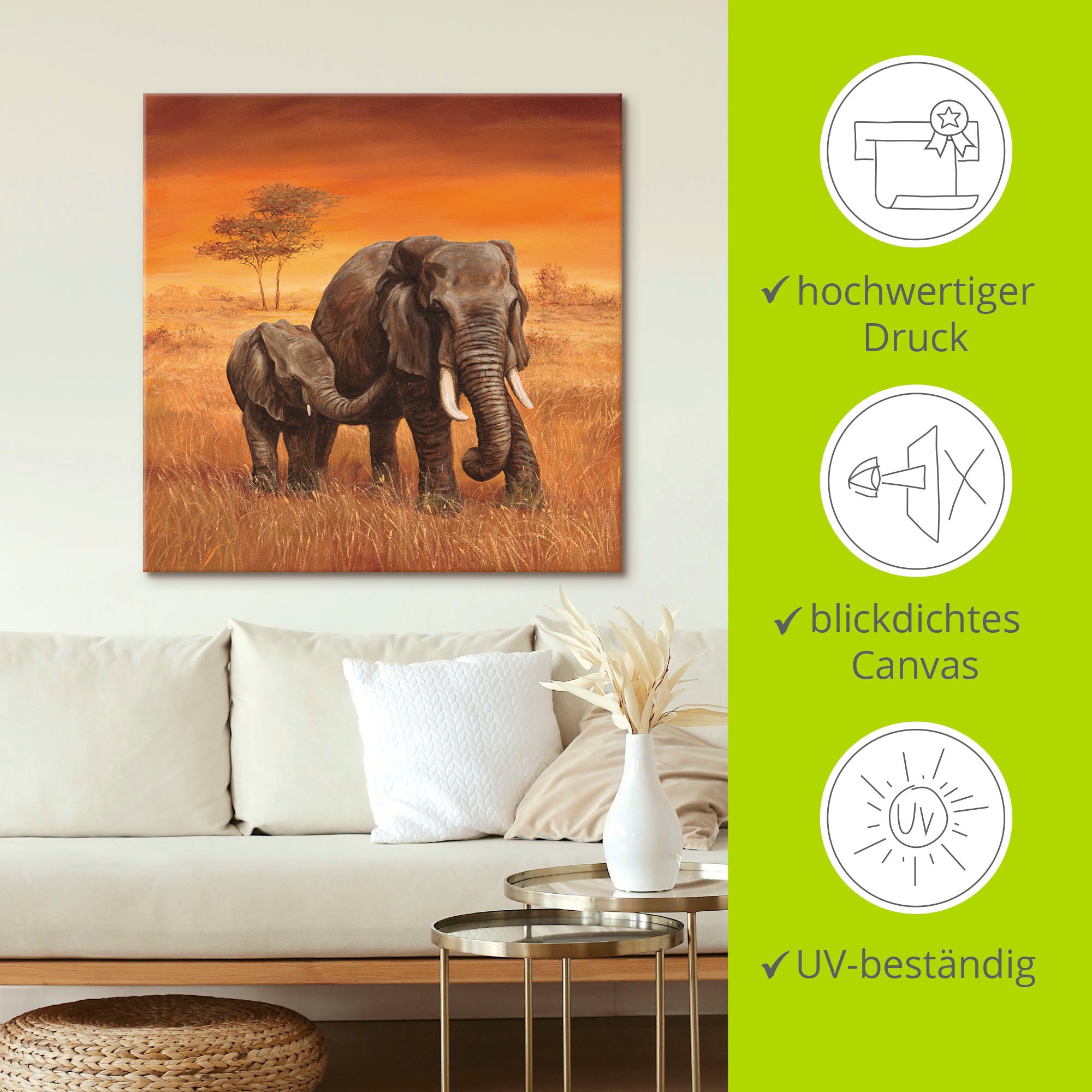 Artland Leinwandbild »Elefanten II« Wildtiere 1 Stk. tlg. als Alubild, Outdoorbild, Leinwandbild, Poster, Wandaufkleber