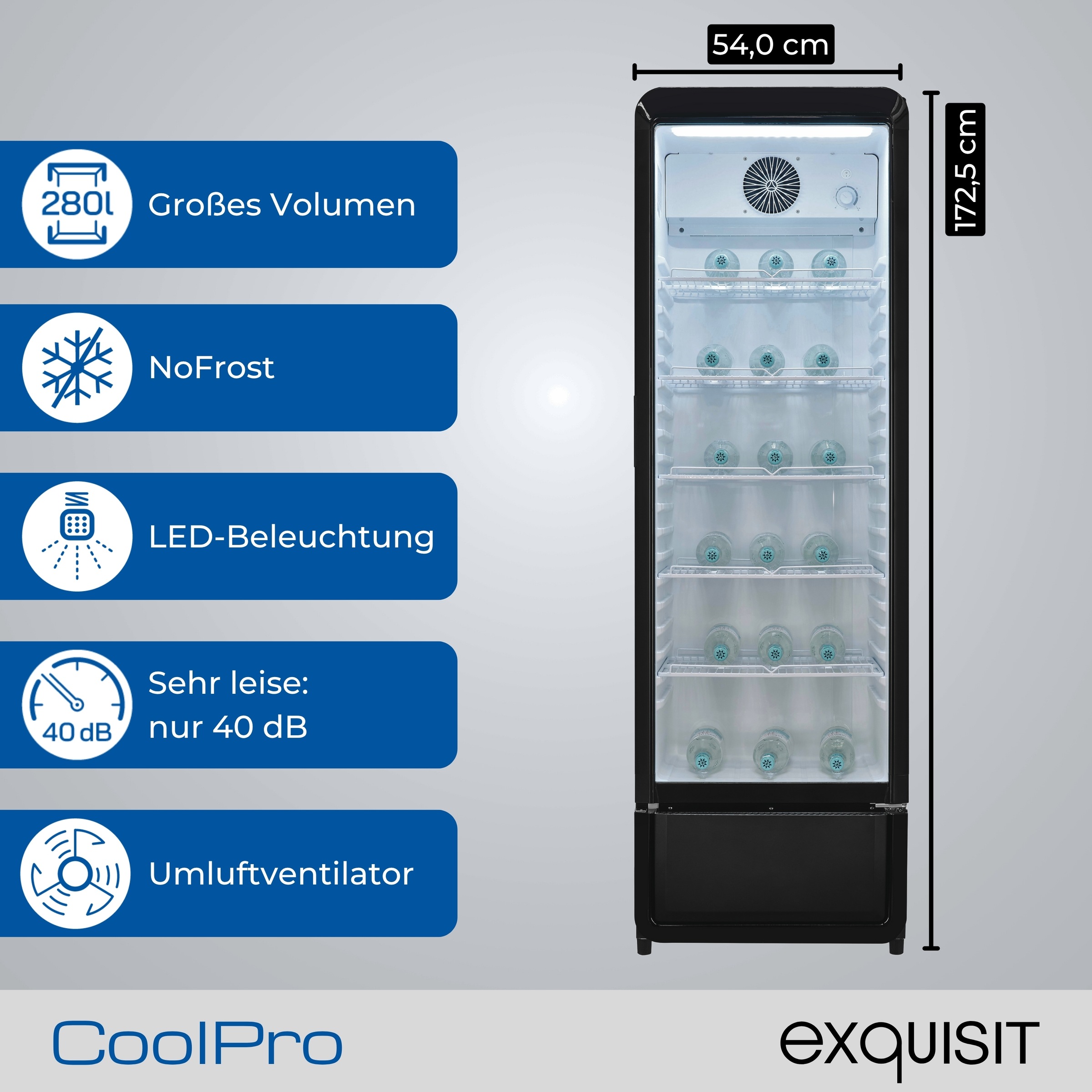 exquisit Getränkekühlschrank GKS260-GT-431D weiss »GKS260-GT-431D schwarz« 172,5 cm hoch 54 cm breit