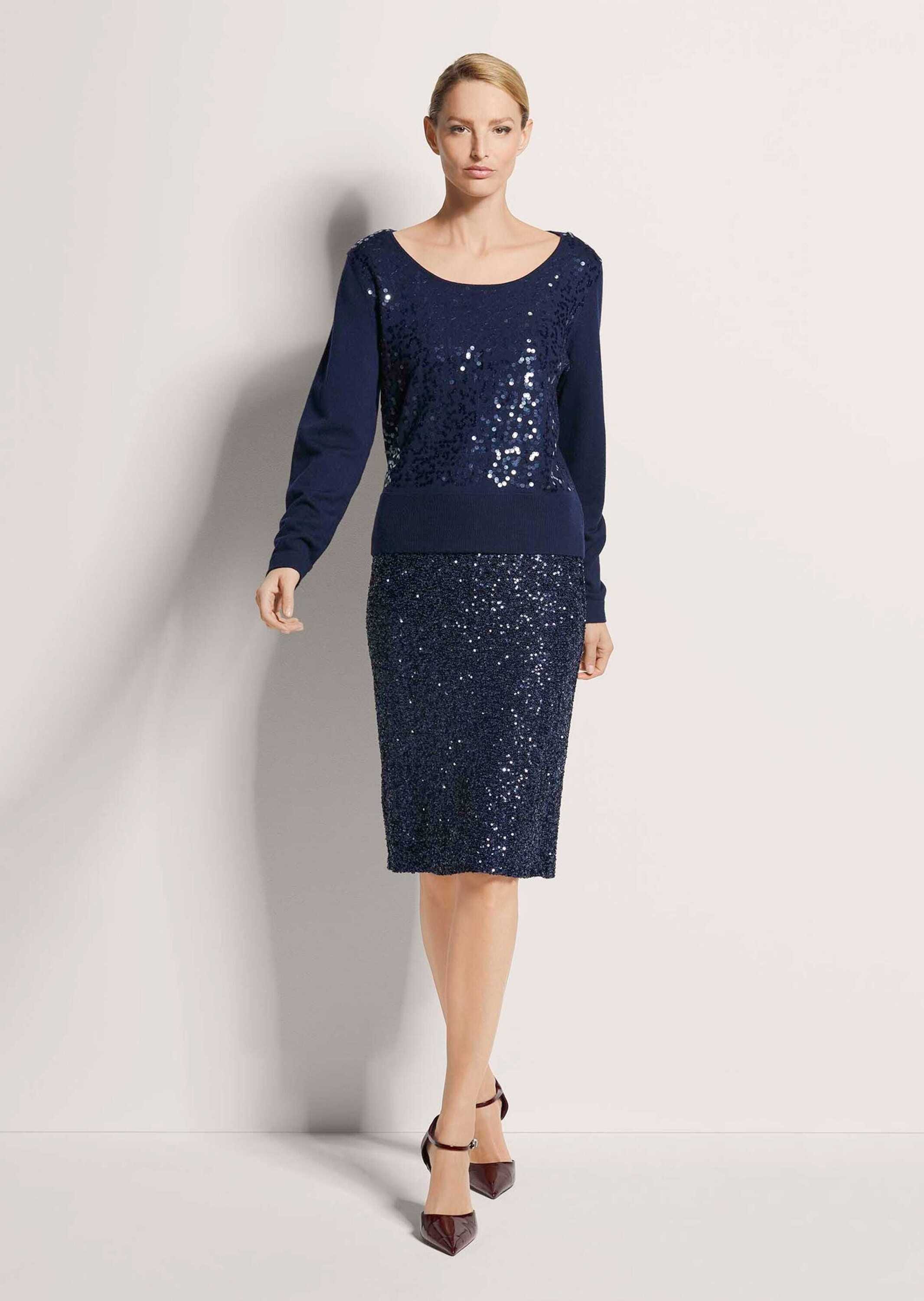 MADELEINE Longpullover »Pullover Rundhals-Pullover mit Glanz-Effekt«