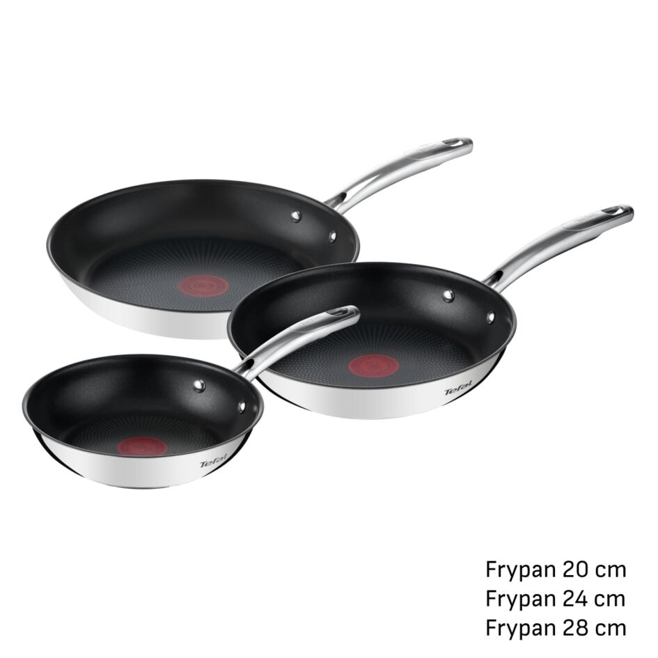 Tefal Pfannen-Set »Duetto+, langlebige Antihaftversiegelung, Thermo-Signal« Edelstahl Set, 3x Bratpfannen Ø 20/24/28 cm, 3 Stk. tlg. Edelstahl-Griff, Induktionspfanne, für aller Herdarten geeignet,G732S3