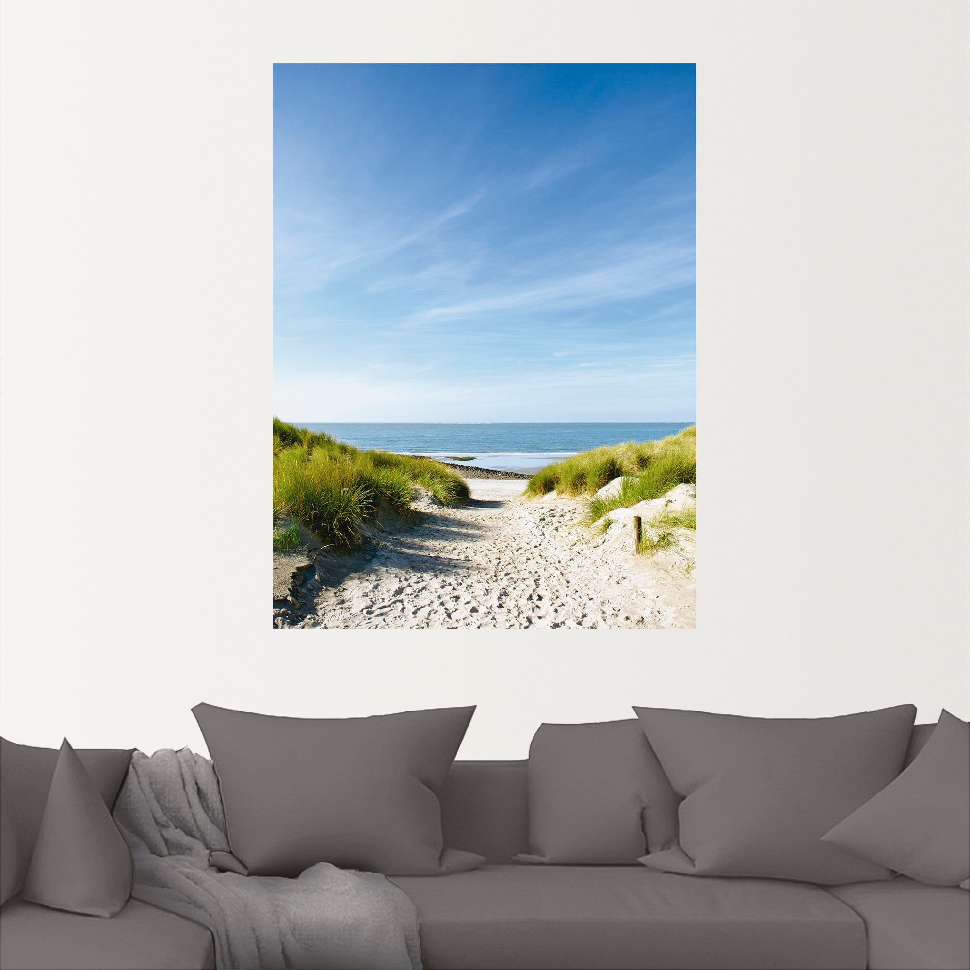Artland Wandbild »Strand mit Sanddünen und Weg zur See«, Strand, (1 St.), als Alubild, Outdoorbild, Leinwandbild, Poster, Wandaufkleber