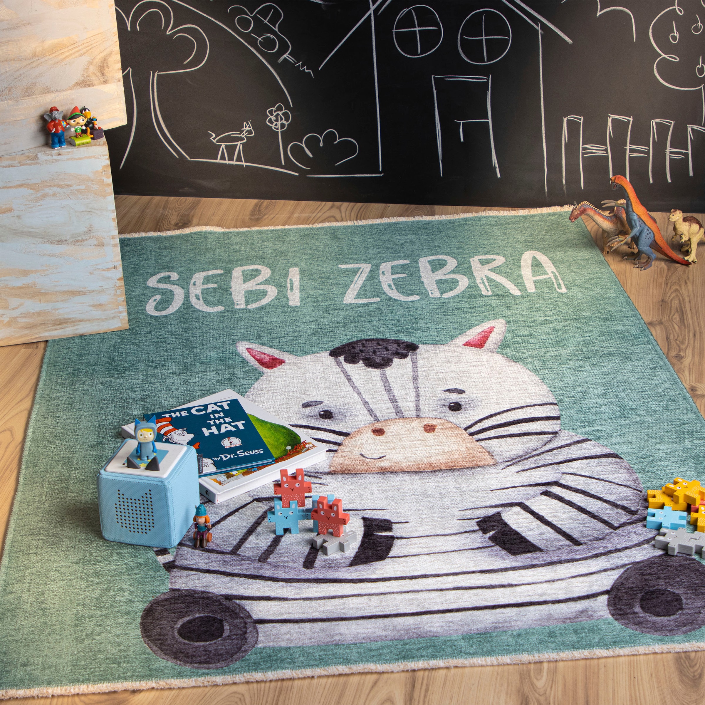 Obsession Kinderteppich »My Greta 614«, rechteckig, 6 mm Höhe, Kurzflor, Motiv Zebra, mit Fransen, Kinderzimmer