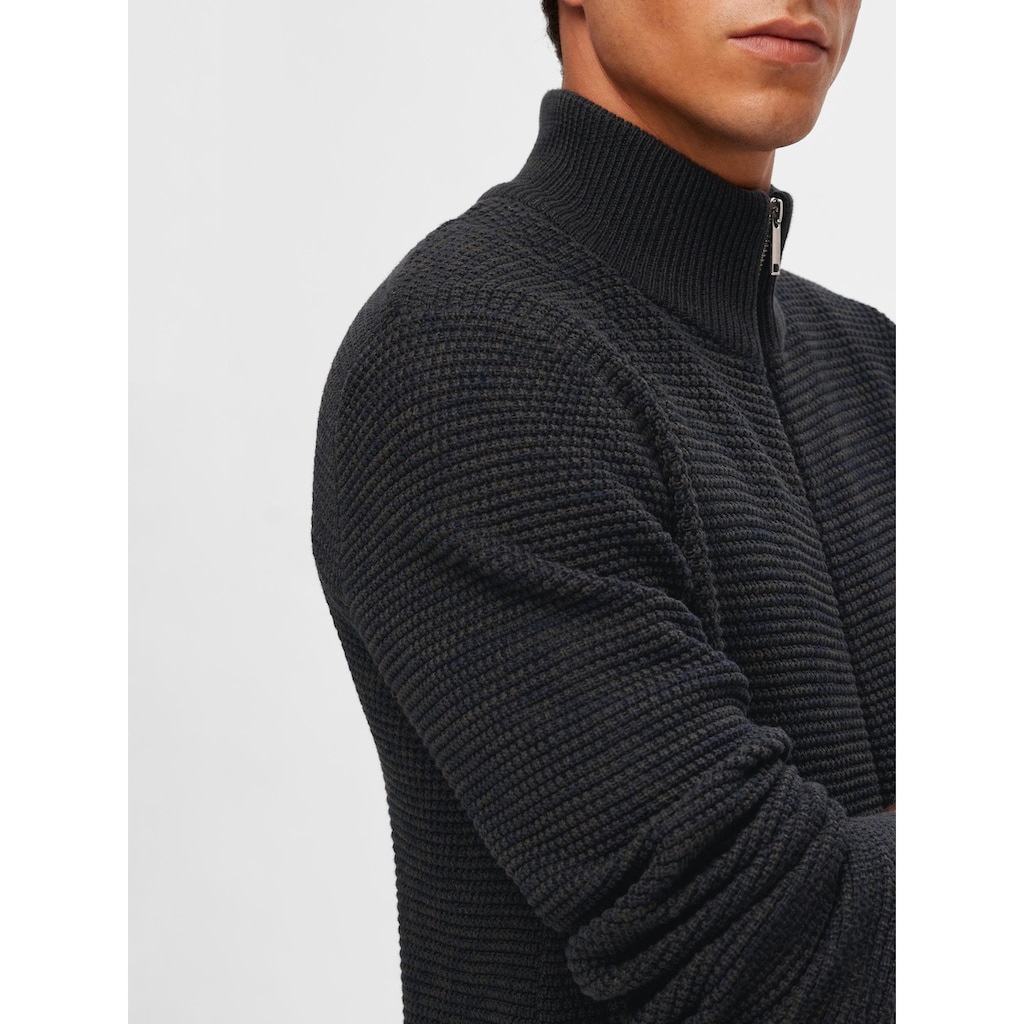 SELECTED HOMME Strickpullover »SLHVINCE LS KNIT BUBBLE FULL ZIP NOOS«