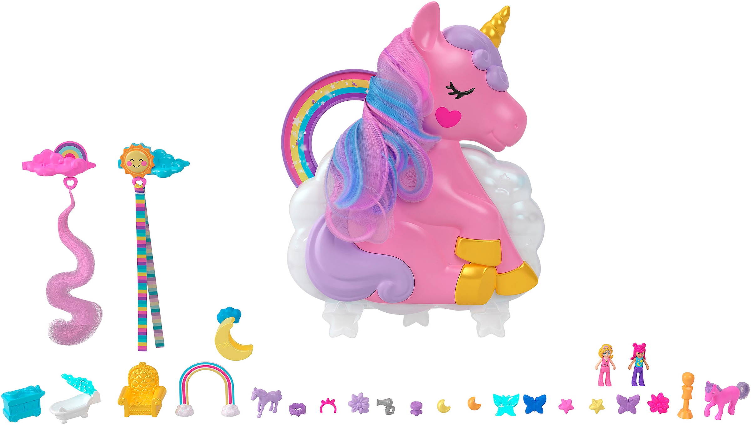 Spielwelt »Regenbogen-Einhorn-Salon«, (25 tlg.), inklusive 2 Puppen