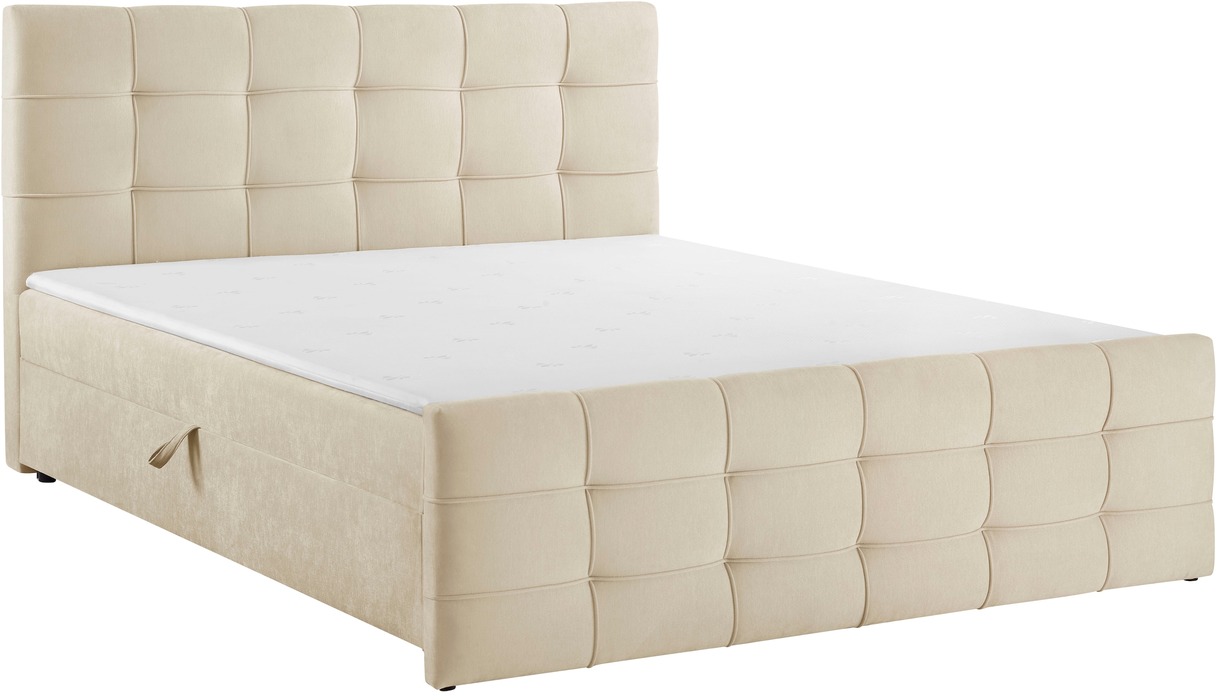 OTTO home Boxbett »LILIENNE, Polsterbett mit Bettkasten und Taschenfederkernmatratze H3« mit Kaltschaumtopper, Chenille-Bezug, 160x200 & 180x200 cm