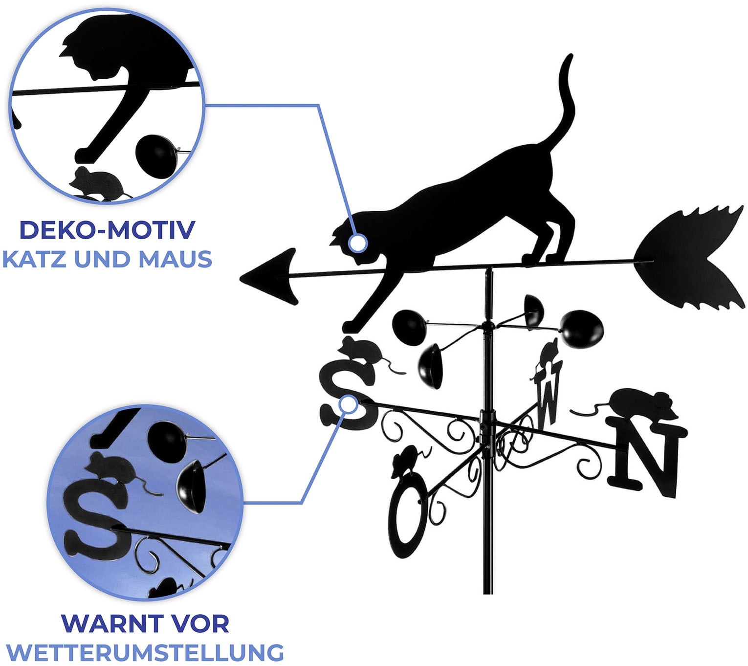 WENKO Wetterfahne »Katze« BxLxH: 50x40x170 cm